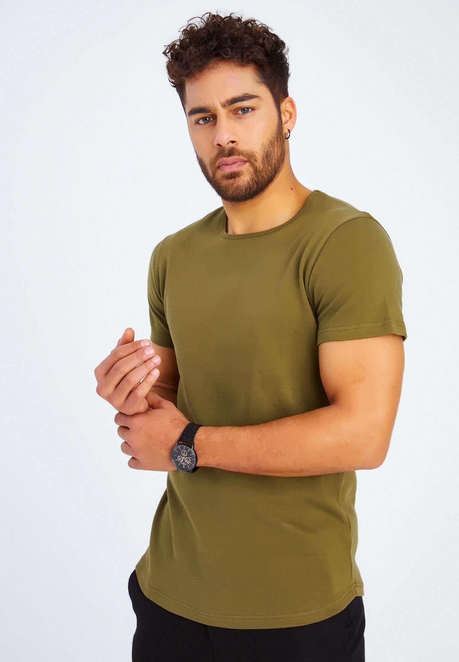 Leif Nelson T-Shirt Herren T-Shirt Rundhals LN-8318 khaki