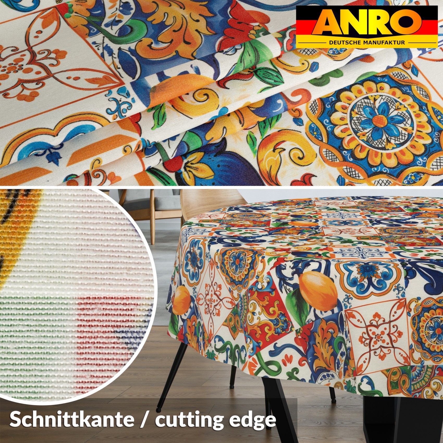 ANRO Tischdecke LANA Kamille-Fortuna Wachstuch 2.0 Hochwertig (Einzelstück 1-tlg), wasserabweisend Kamille-Fortuna Bunt Rund 100cm