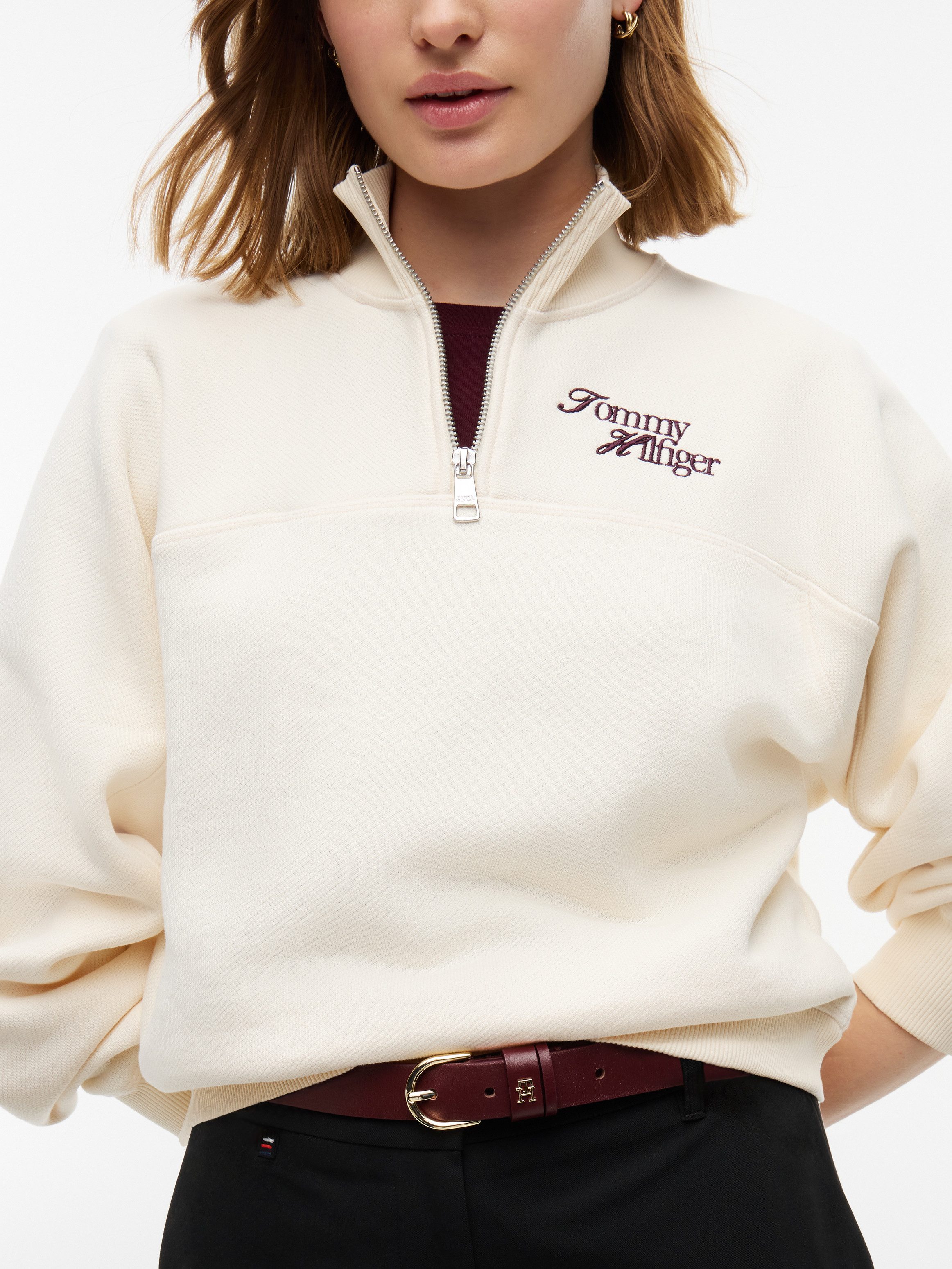 Tommy Hilfiger Sweatshirt SCRIPT REG MK-NK HALF ZIP SWT Baumwollmischung