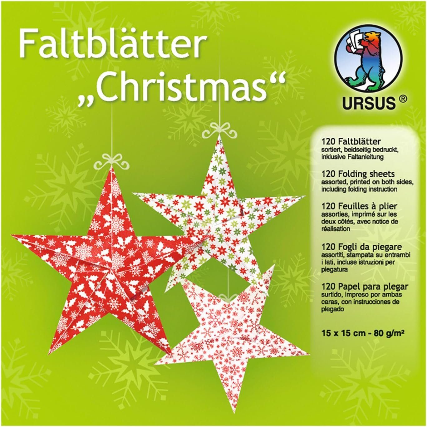 80 g/m² URSUS Christmas - Ludwig Faltblätter Ursus Papiersterne 15x15cm Bähr