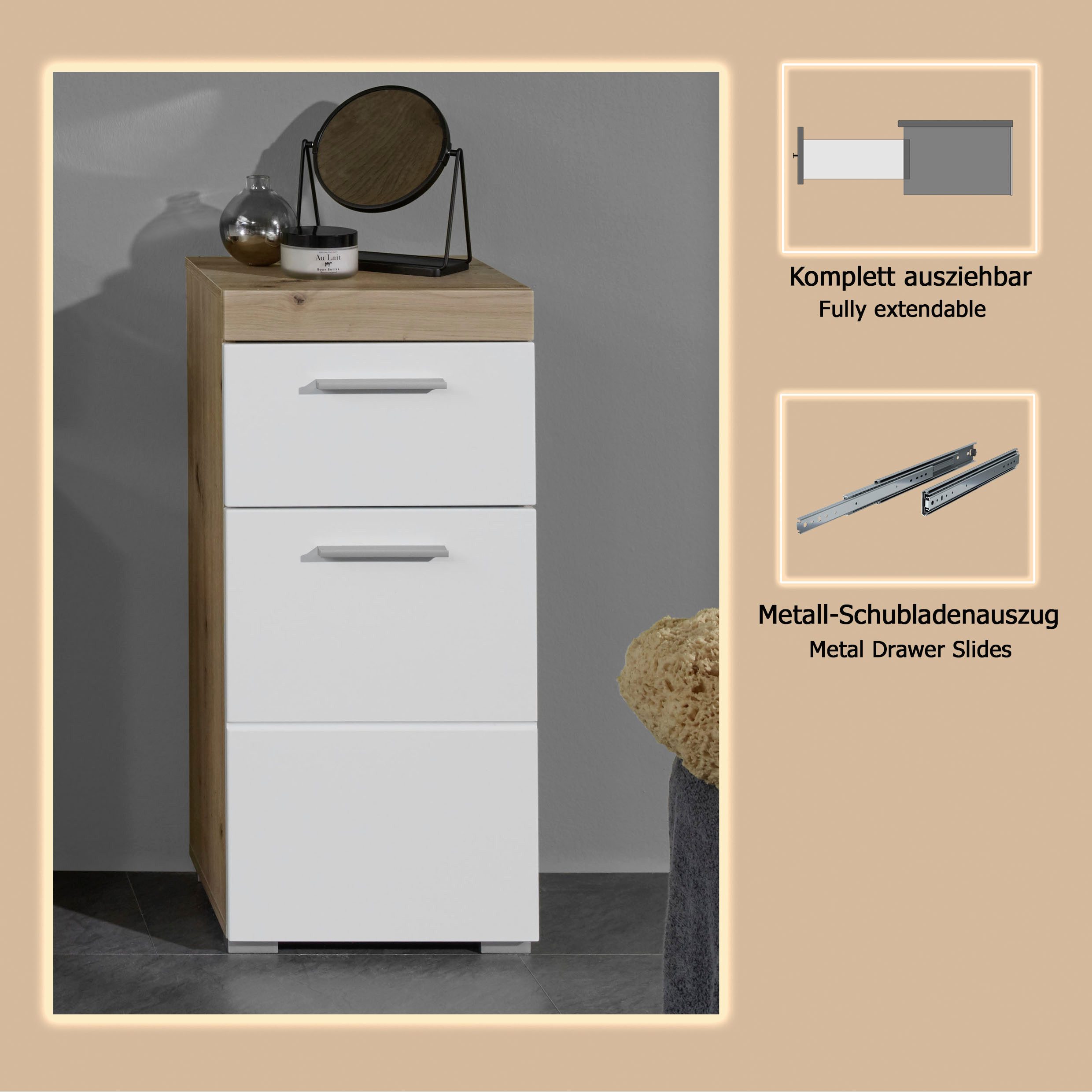 welltime Unterschrank Avena Badezimmerkommode mit 1 Schublade und 1 Tür - (B/T/H) 37/31/79 cm – Bild 5 von 5