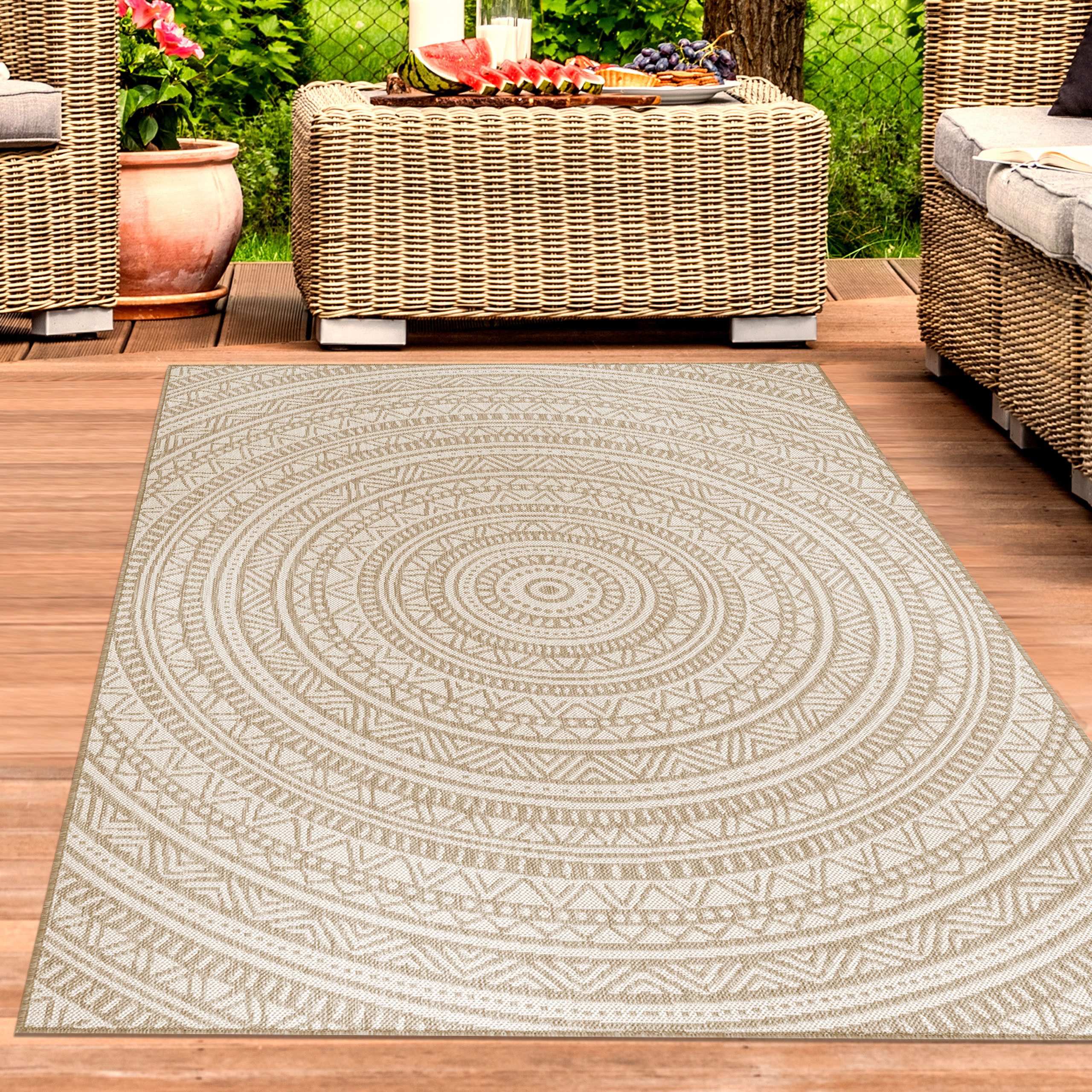 Carpetia Outdoorteppich zeitlos, rechteckig, Höhe: 5 mm, pflegeleicht, wetterbeständig, für Innen- und Außenbereich geeignet