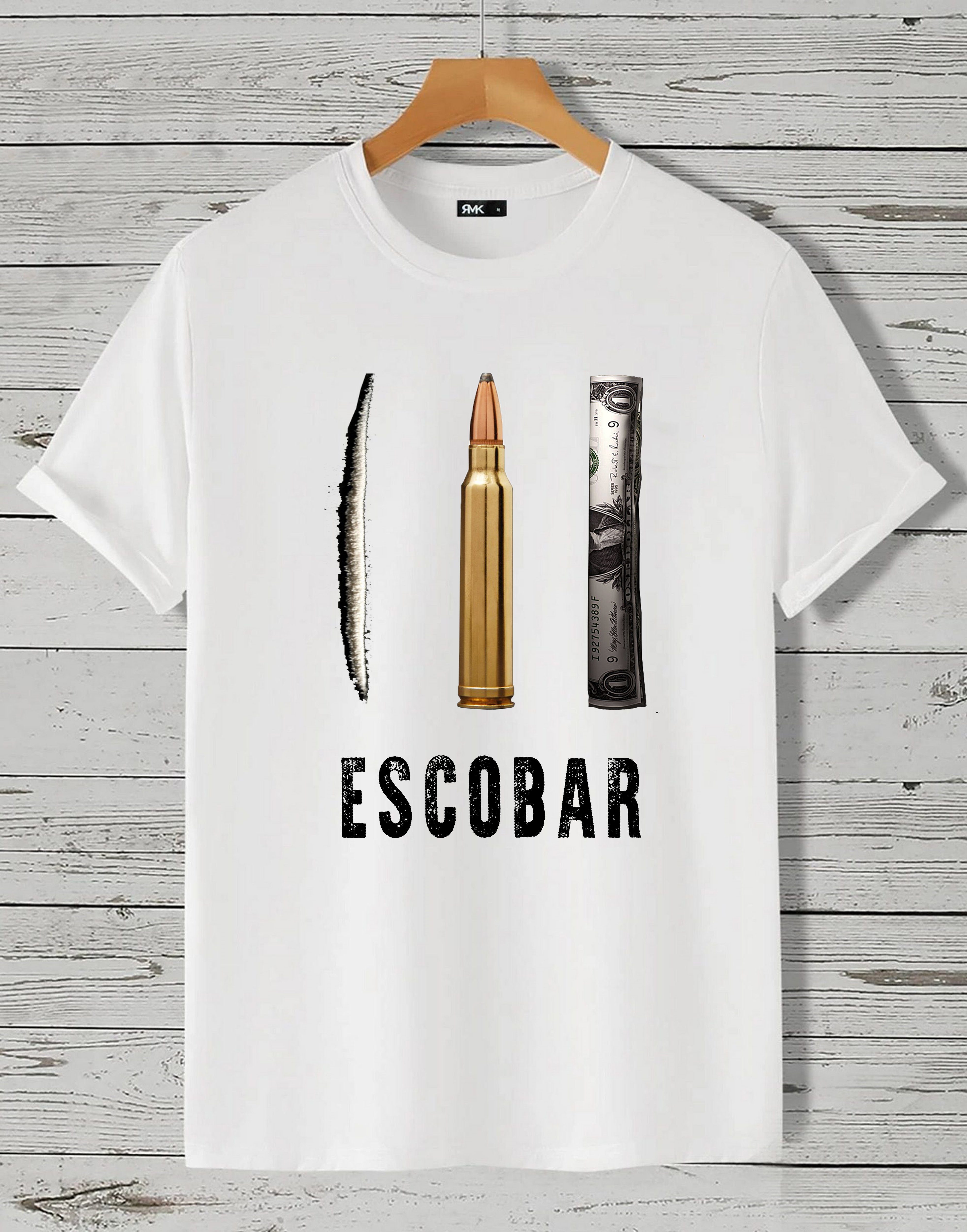 RMK T-Shirt Basic Rundhals Pablo Mexico Gangster Escobar Weiß