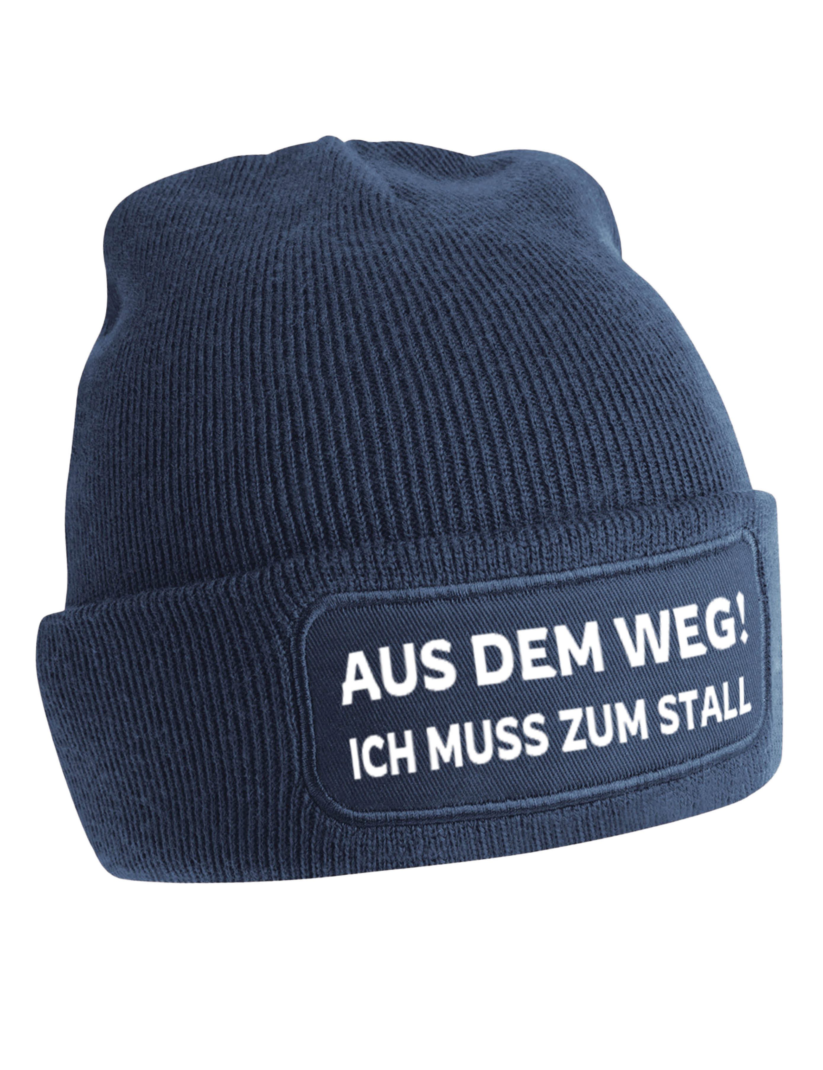 Youth Designz Beanie Aus dem Weg! Ich muss zum Stall Beanie Mütze Strickmütze Wintermütze mit trendigem Motiv