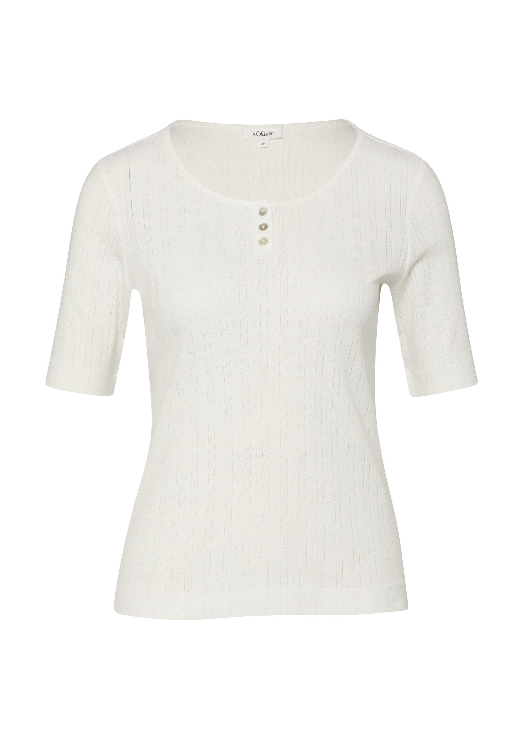 s.Oliver Kurzarmshirt T-Shirt Pointelle-T-Shirt mit Knopfleiste günstig online kaufen