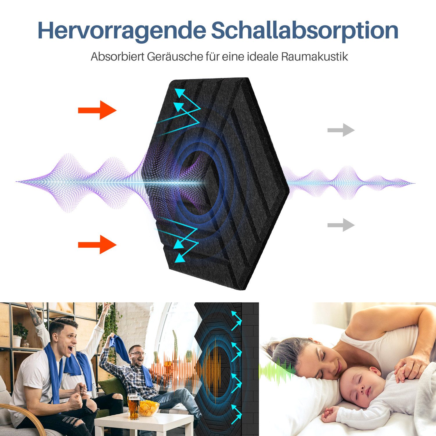 Clanmacy Akustikplatte 12 stuks Akustikplatten Hexagonal Selbstklebend Akustikplatte Schwarz, (12-St)