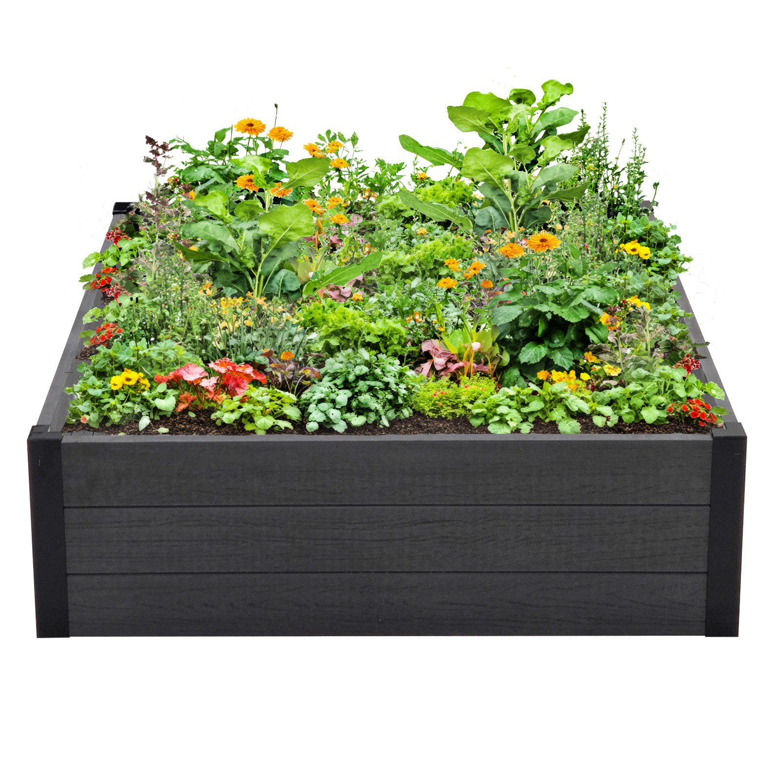 TRUTZHOLM Hochbeet Beeteinfassung mit Wühlmausgitter 100x100x28,5 cm ca. 260 L Holzoptik, Robust,Stabil