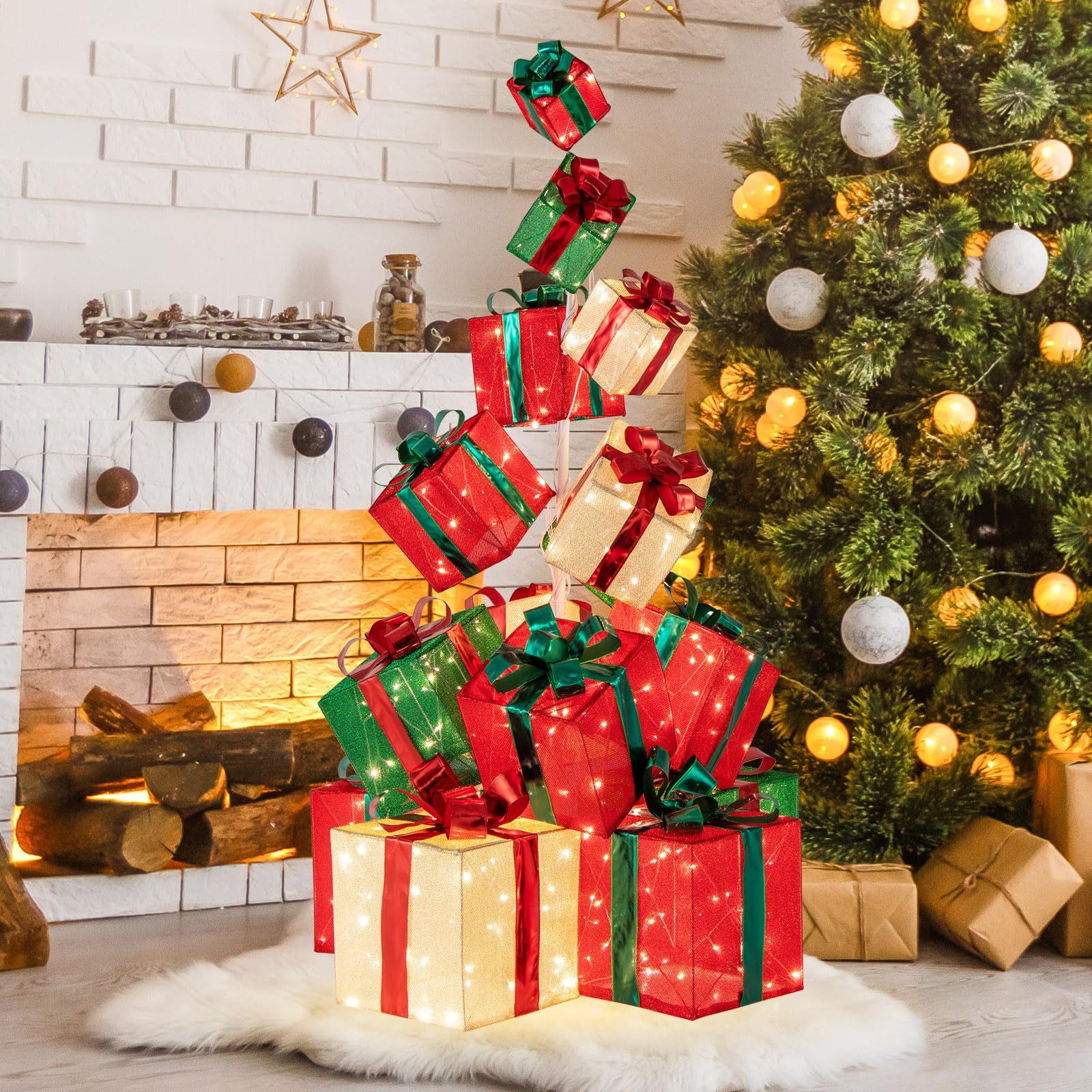 COSTWAY Weihnachtsfigur, 15 gestapelte Dekoboxen mit 450 warmweißen LEDs günstig online kaufen