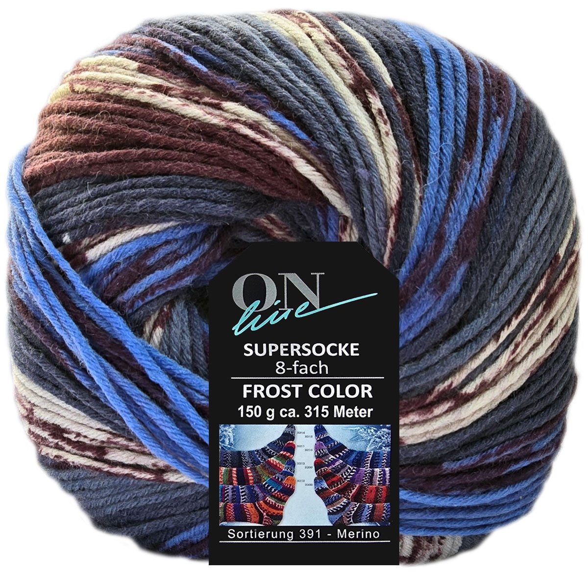 Online Garne 150 Gramm Online Supersocke 8-Fach Frost Color Bastelgarn