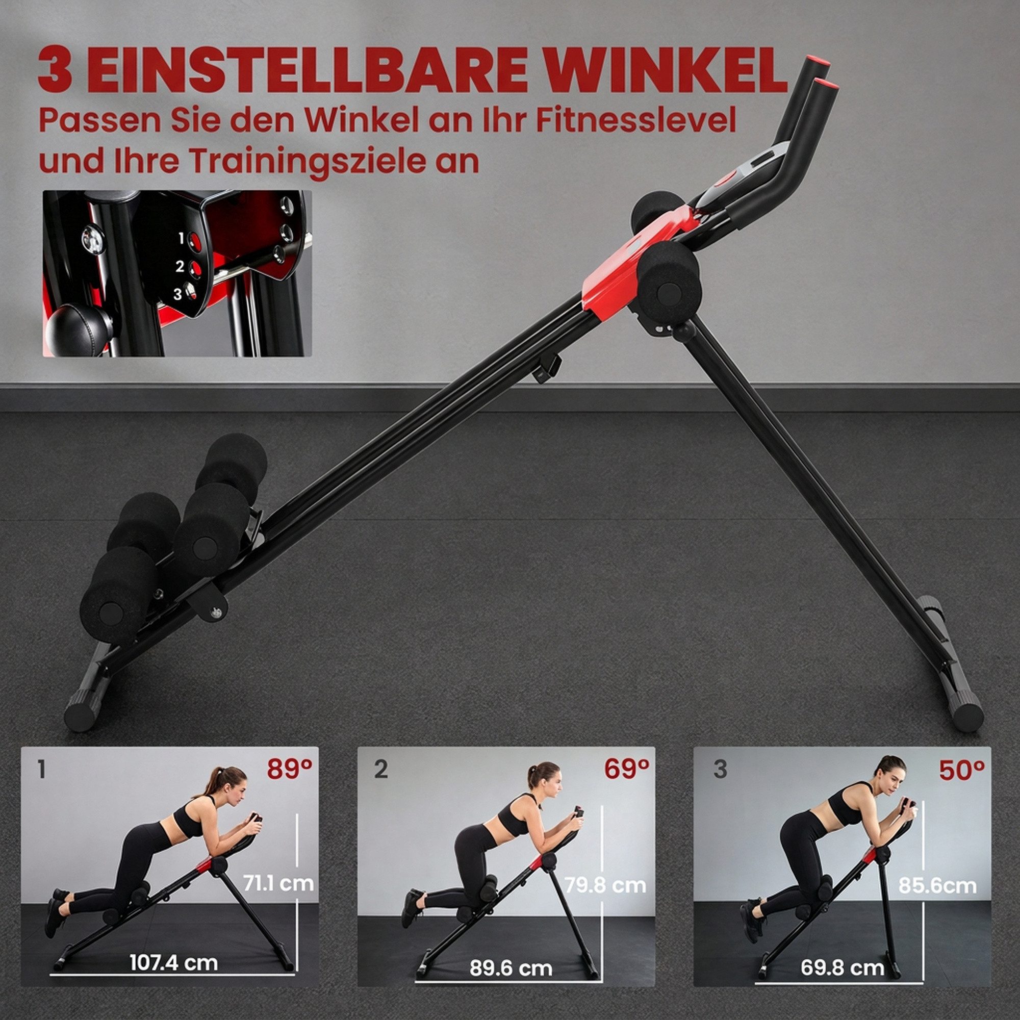 SPORTNOW Bauchtrainer Klappbares Trainingsgerät mit LCD-Monitor (Set, 1-St., Klappbarer Bauchtrainer mit LCD), klappbar, LCD-Monitor, Doppelschiene – Bild 4 von 5