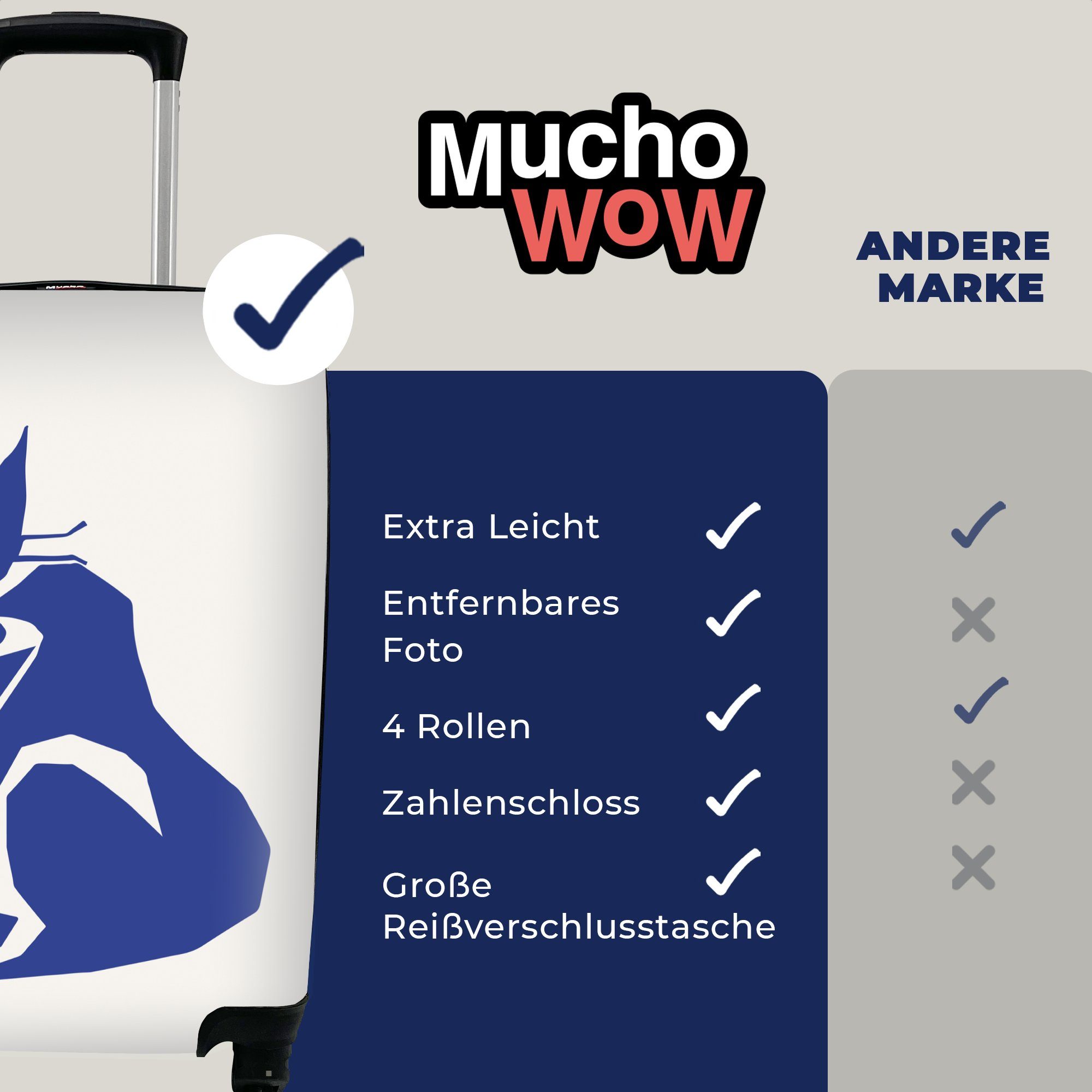 Trolley, - Handgepäck - Reisetasche Ferien, Matisse, Rollen, für - rollen, Reisekoffer MuchoWow 4 Blau mit Haustiere Handgepäckkoffer Katze