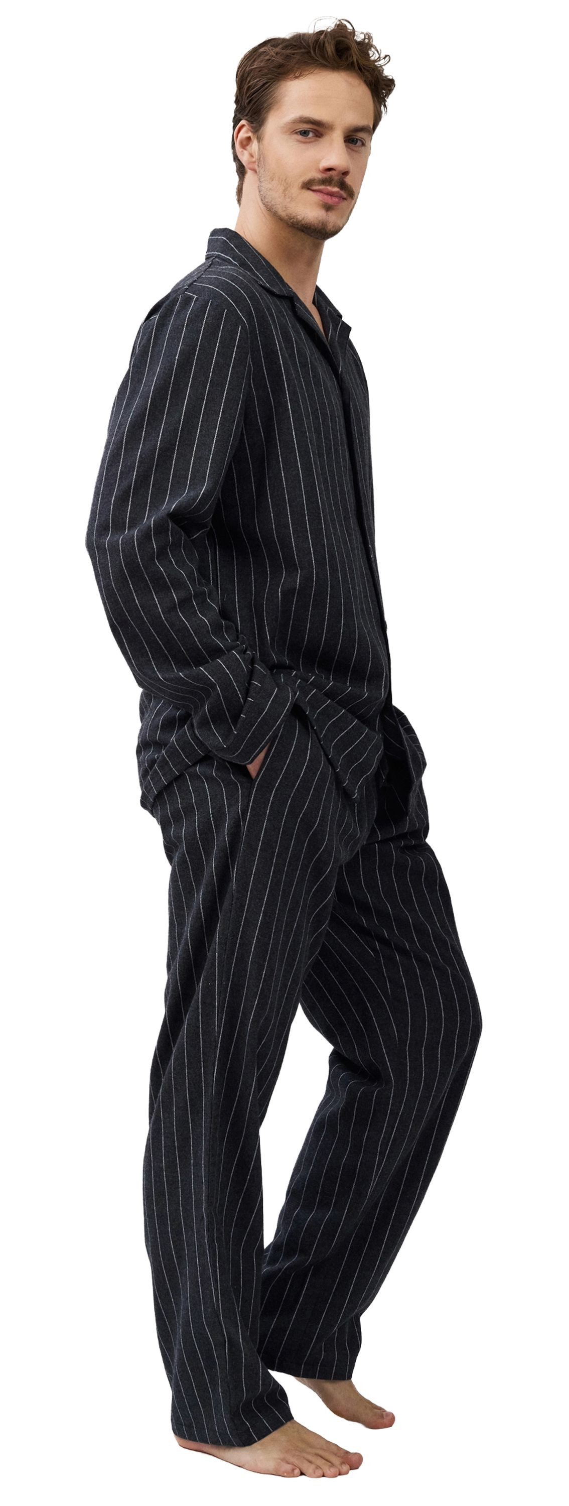 Aruelle Schlafanzug Exquisite Calm (Set, 2 tlg., 2-teilig) Herren Pyjama 2-teilig lang Webflanell Baumwolle Langarm geknöpft