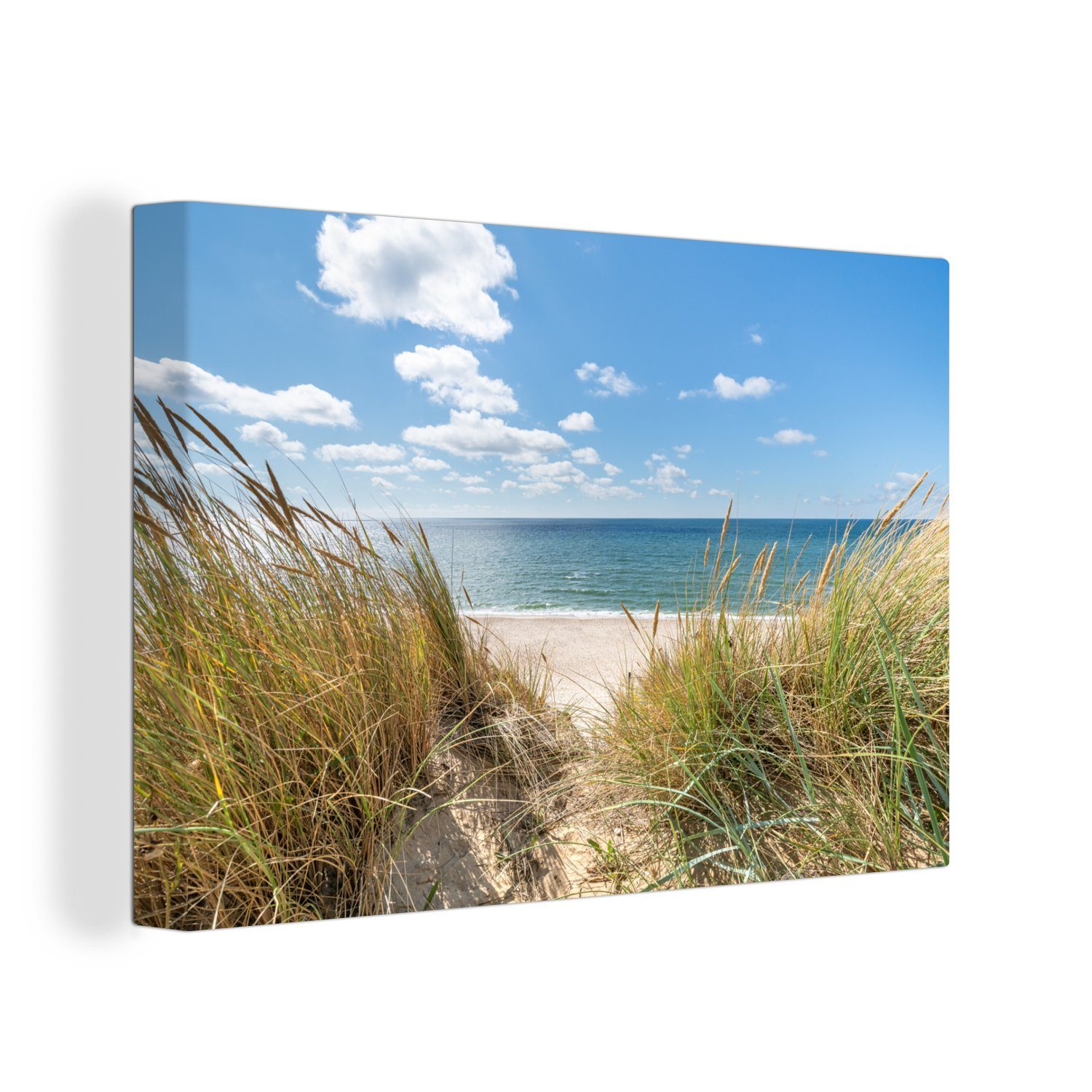 OneMillionCanvasses® Leinwandbild Düne - Gras - Meer - Strand, (1 St), Wandbild für alle Wohnbereiche, Gemälde, XXL, großes, 120x80 cm
