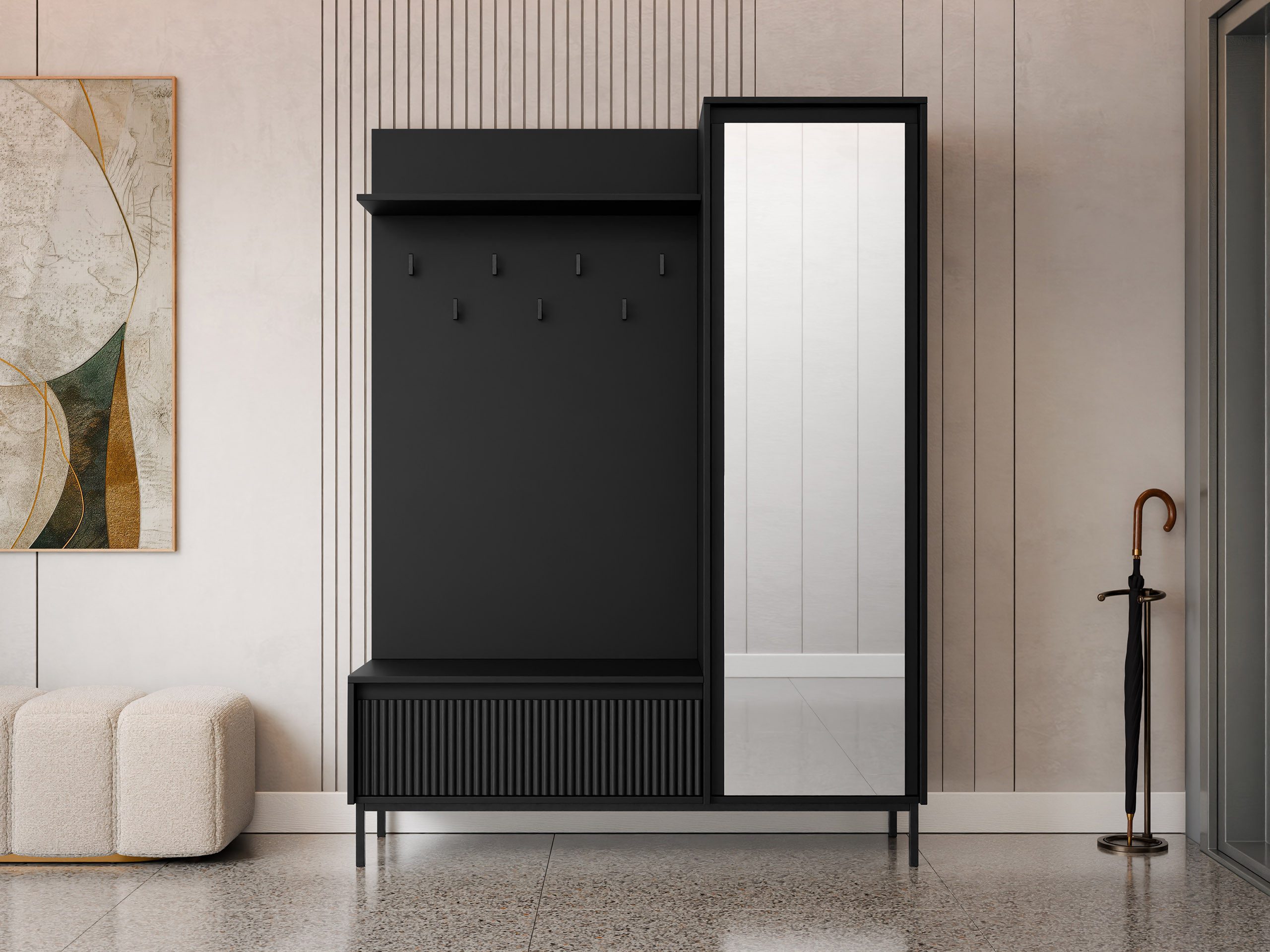 MIRJAN24 Garderoben-Set Ozmi 1D1K, (mit Drehtür und Klappe), 7 Kleiderhaken aus Metall, 135x40x180 cm
