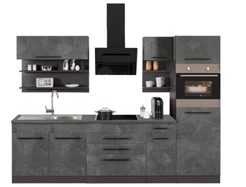 HELD MÖBEL Küchenzeile Tulsa, ohne E-Geräte, Breite 290 cm, schwarze Metallgriffe, MDF Fronten