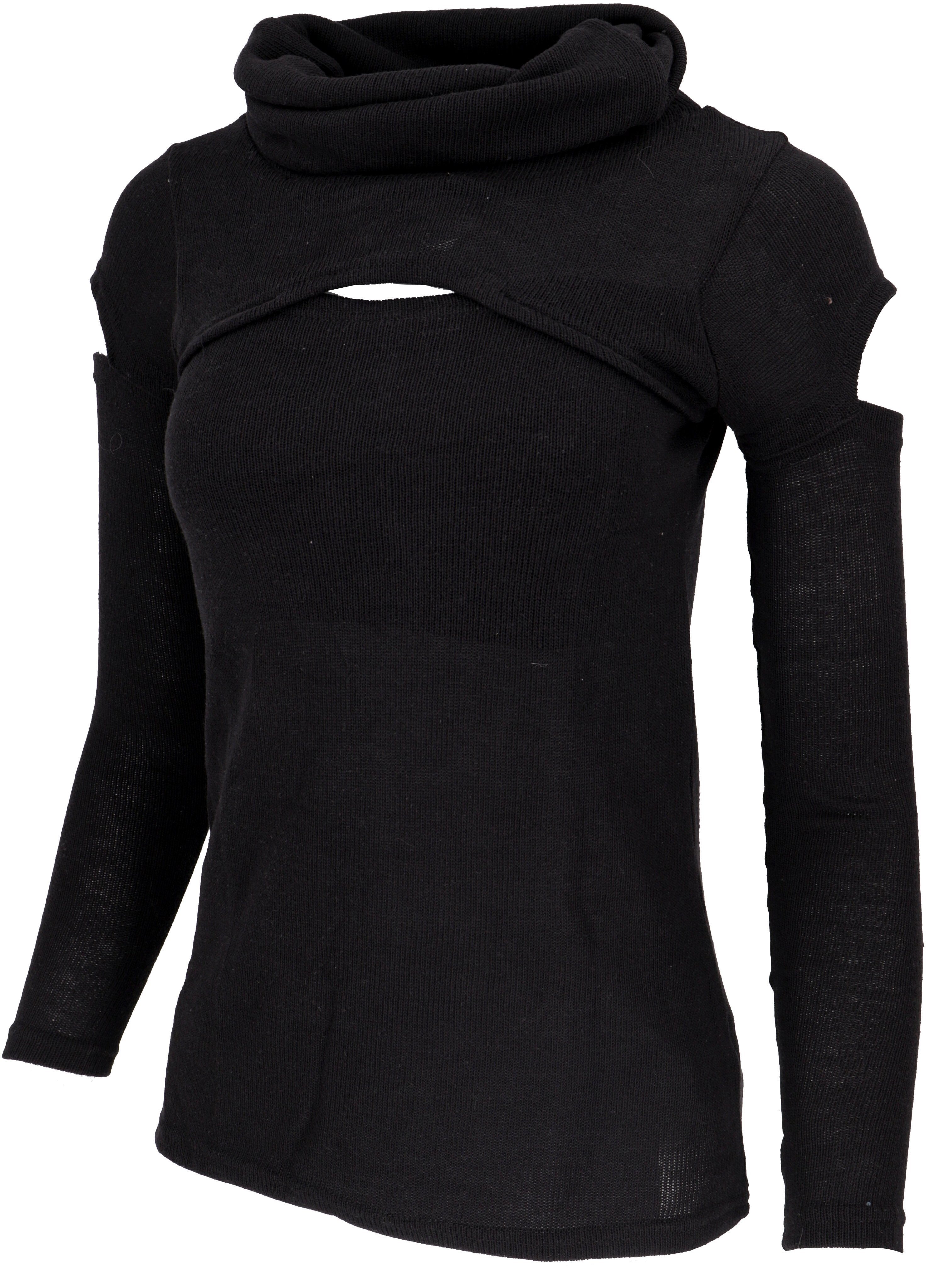 Guru-Shop Longsleeve Psytrance Feinstrick Langarmshirt mit offenen.. altern günstig online kaufen