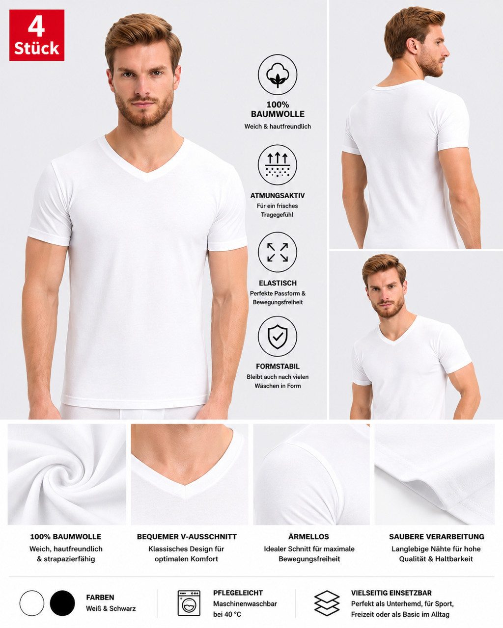 DDOnlineShop V-Shirt Herren T-Shirt V-Ausschnitt Slim Fit Basic 3er-Pack (Set, 3-tlg., 3er-Pack)
