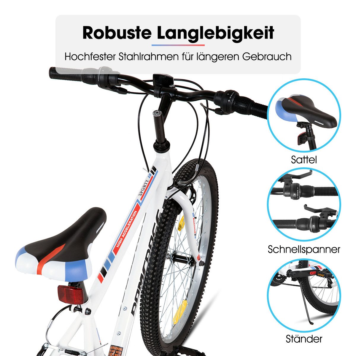 HILAND Mountainbike 24 26 Zoll MTB Fahrrad für Jugendliche & Erwachsene, Studentenpendeln, mit Doppel-V-Bremse, 18-Gang, High Carbon Stahlrahmen