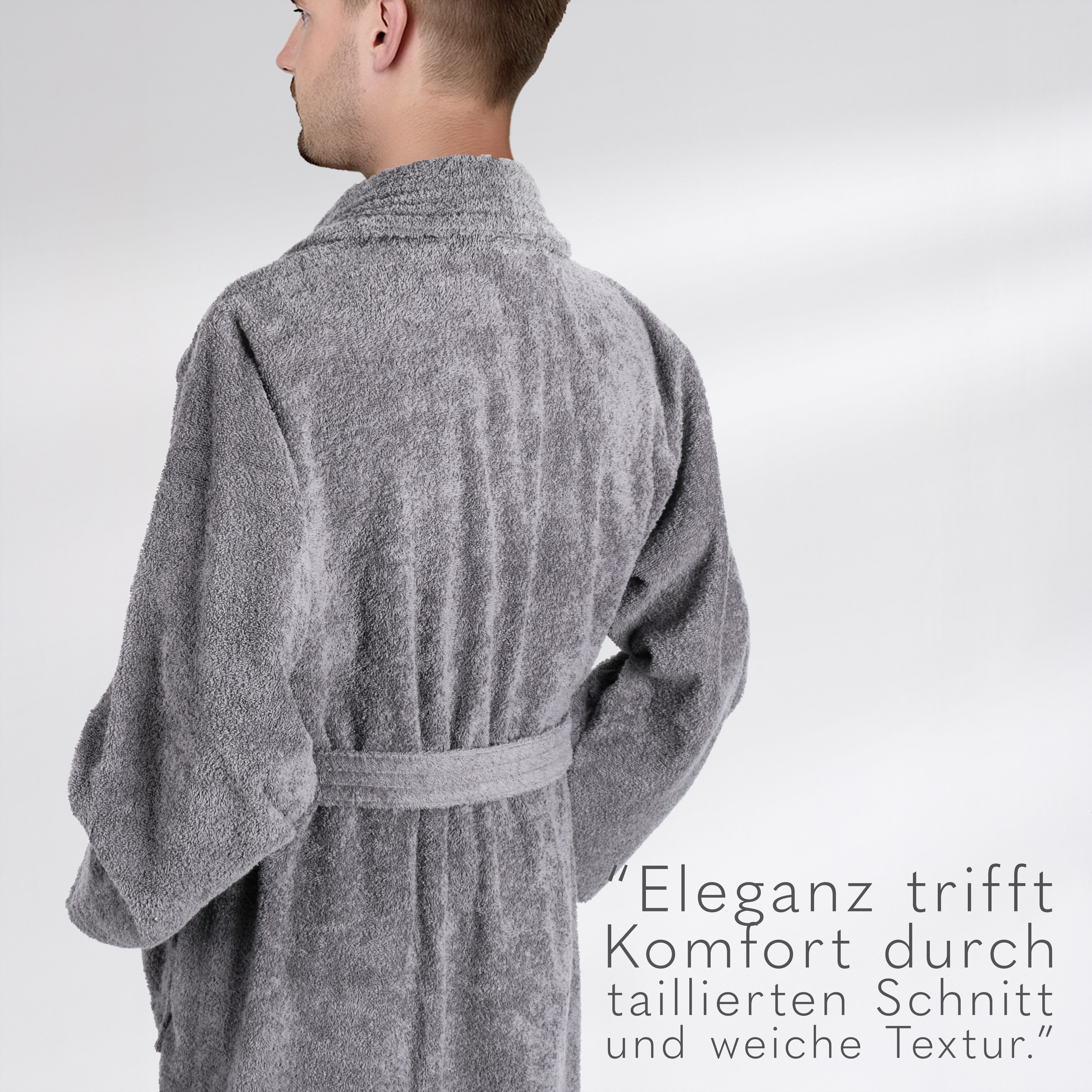 HAMMETEX Herrenbademantel hergestellt aus 100% Baumwolle – 380 g/m² Frottee, mit Taschen, Langform, Baumwolle, Schalkragen, Gürtel, saugfähig & Weich – Bild 3 von 5