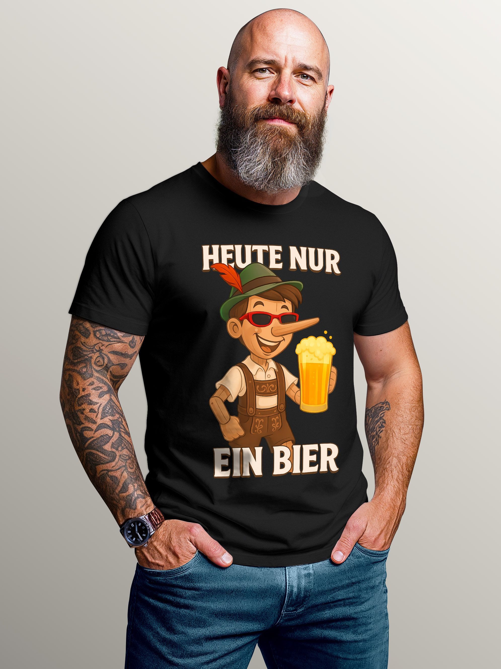 Print-Shirt Herren T-Shirt für das Oktoberfest Heute nur ein Bier Pinocchio
