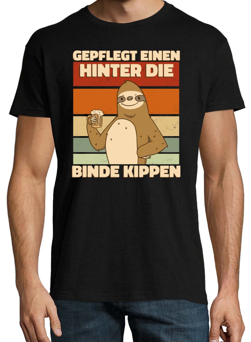 Spruch Schwarz Print HINTER T-Shirt Fun-Look Youth Print-Shirt BINDE Designz GEPFLEGT DIE und EINEN KIPPEN Herren lustigem mit