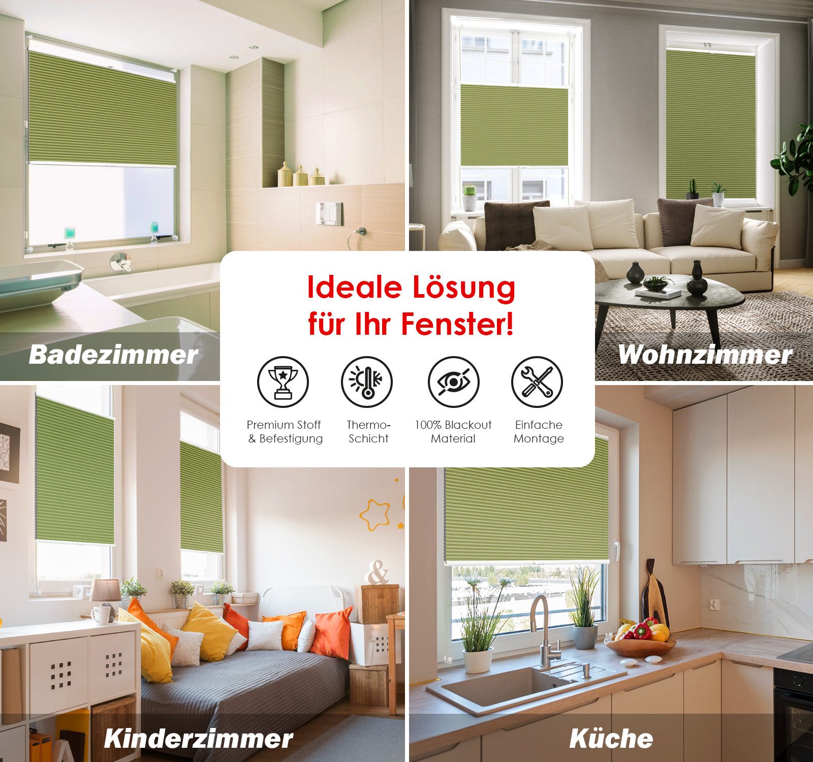 DomDeco Wabenplissee Thermo Plissee ohne Bohren - Hitzeschutz, Verdunkelung, verspannt, abdunkelnd, Klemmfix, stufenlos, kälteschutz, modernes Fensterplissee