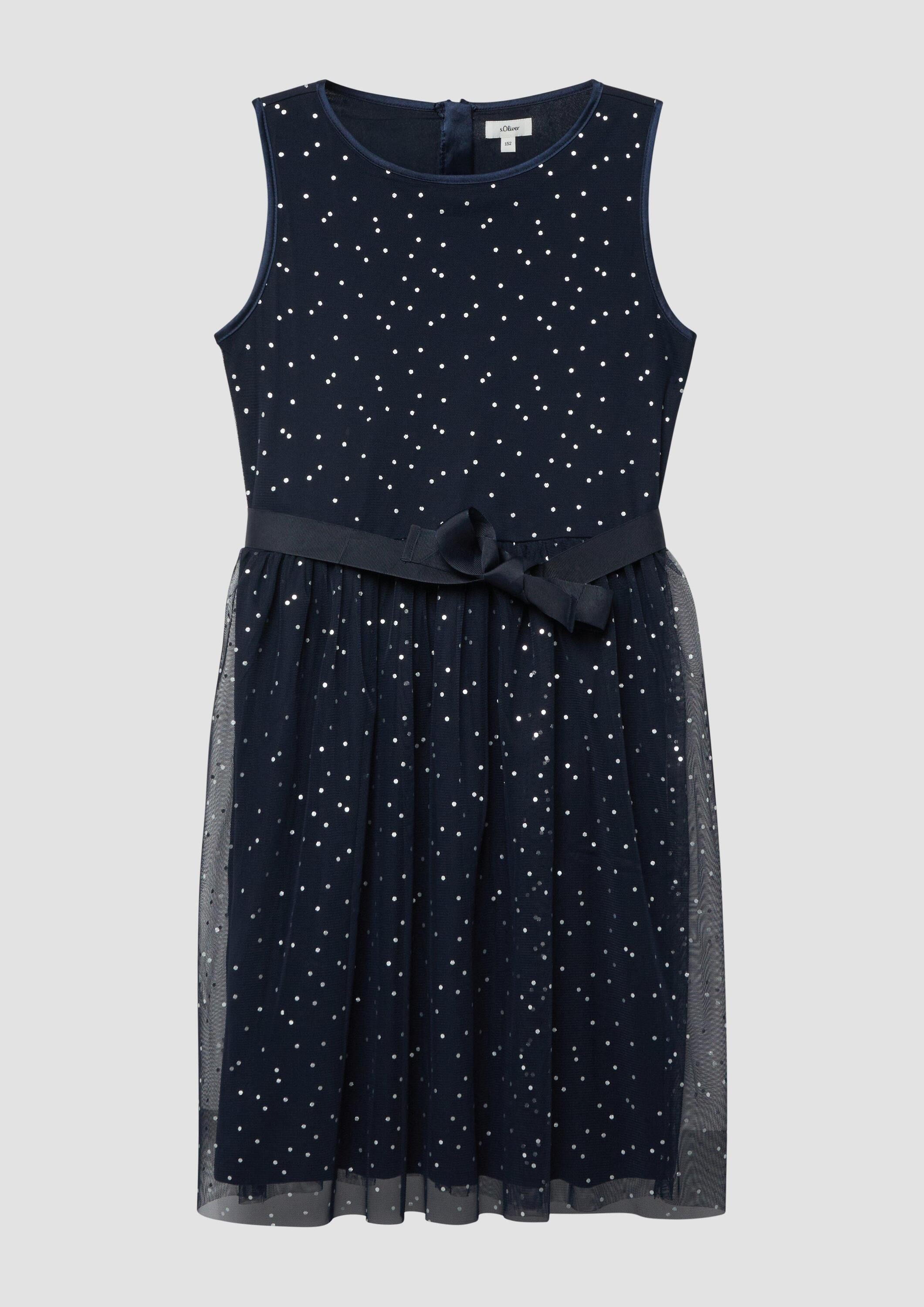 s.Oliver Minikleid Kleid Kurzes Kleid mit silbernen Punkten und Bindegürtel