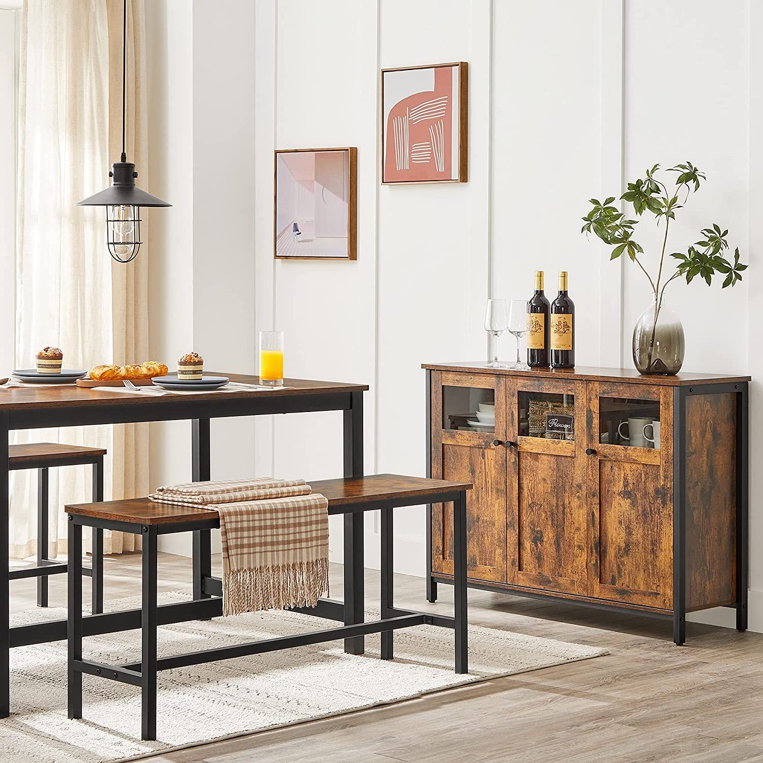 VASAGLE Sideboard Küchenschrank (Aufbewahrungsschrank, Stahlrahmen, Industrie, für Wohnzimmer, Küche, Esszimmer), mit Stahlrahmen im Industriestil, für Wohnzimm – Bild 5 von 5