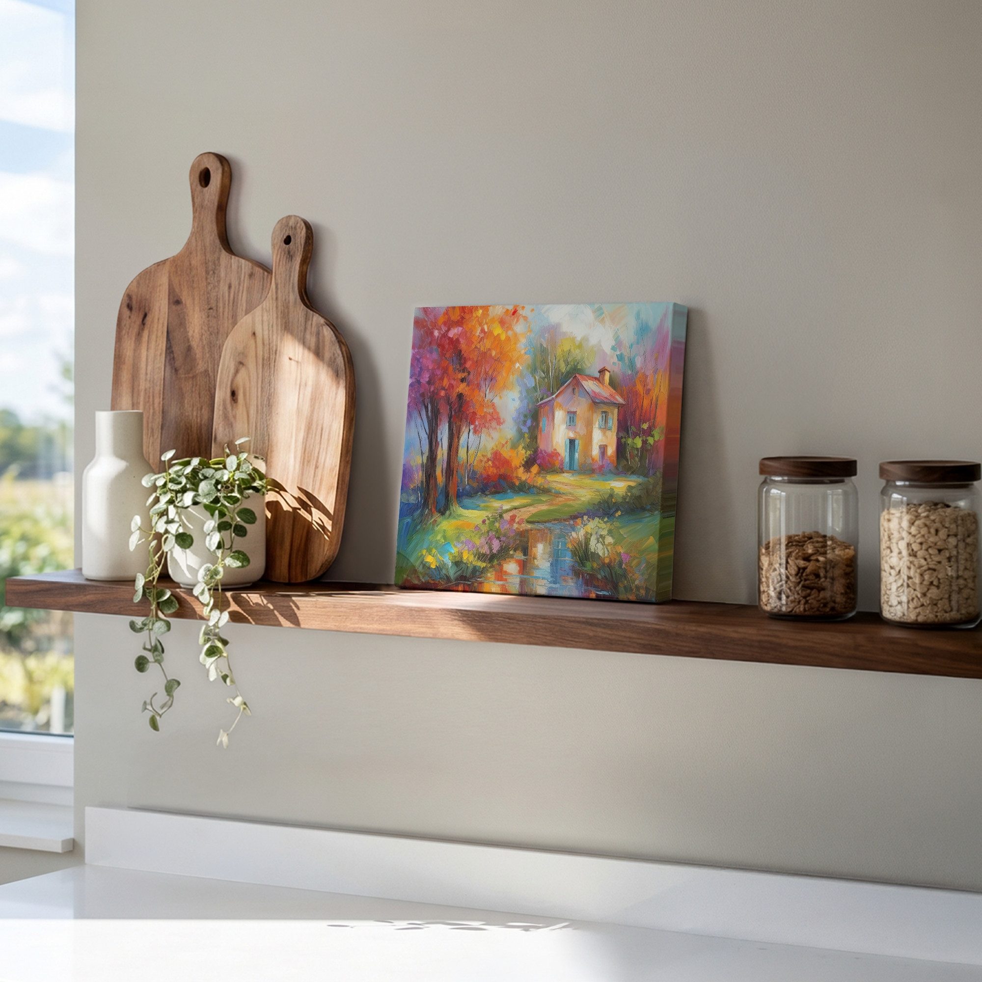 OneMillionCanvasses® Leinwandbild Landschaft - Farbenfroh - Ölfarbenoptik - Kunst, Fotodruck (1 St), Wandbild, Deko Schlafzimmer Wohnzimmer Flur 20x20 cm – Bild 5 von 5