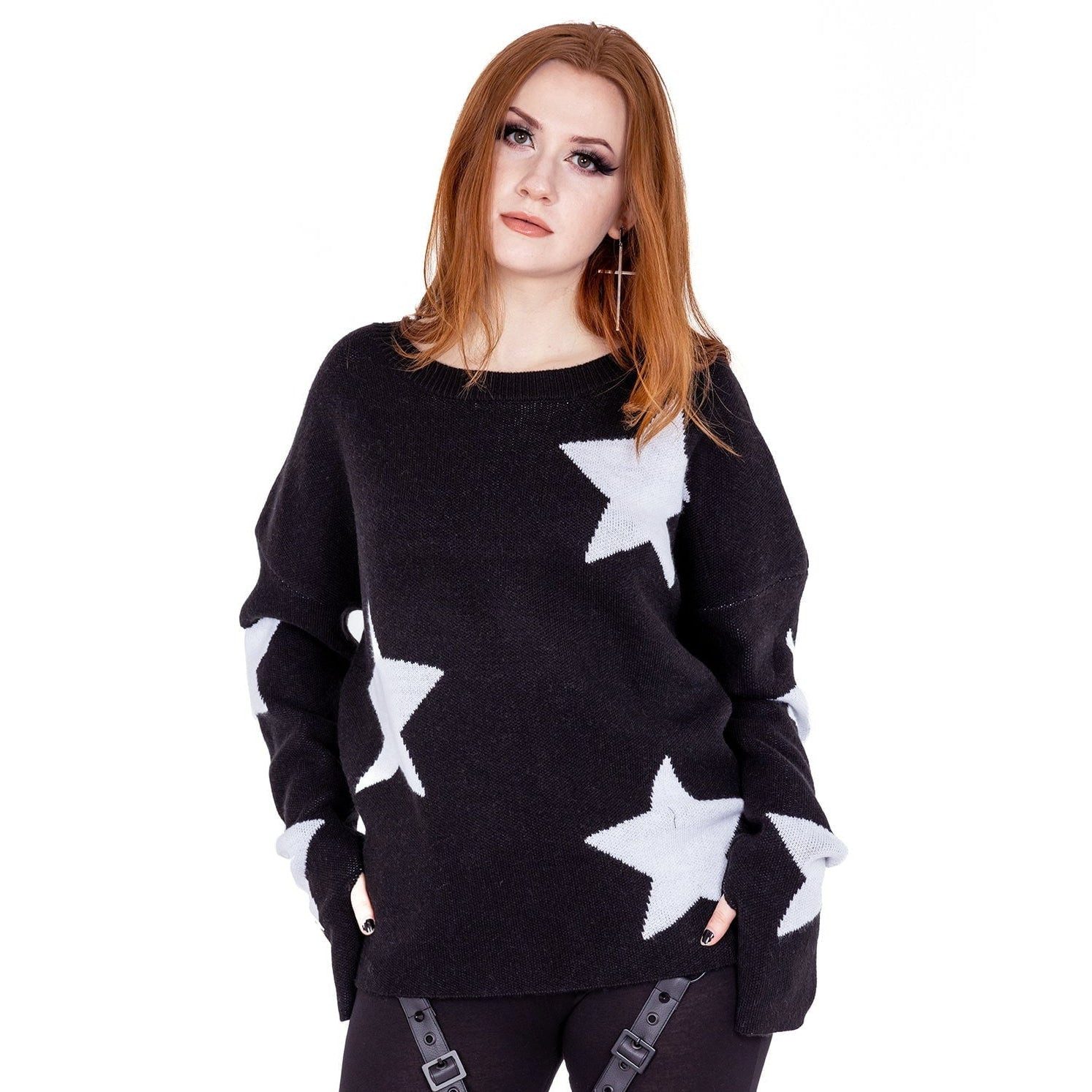 Heartless Longpullover Heartless Seeing Stars Jumper – Schwarz/Weiß Gothic Pullover
