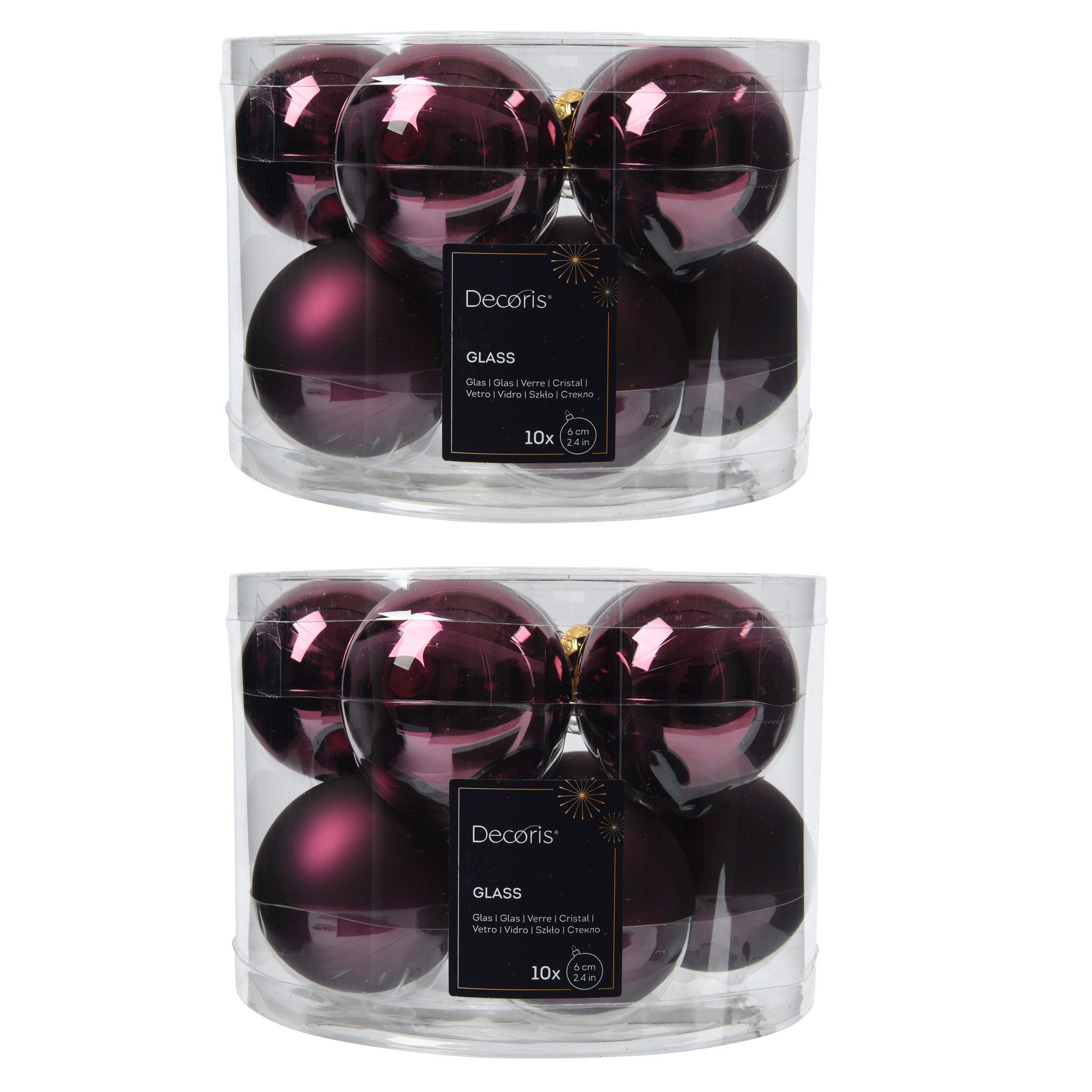 Kaemingk Weihnachtsbaumkugel, Weihnachtskugeln Glas 6cm x 20 Stück - Dunkel Mauve