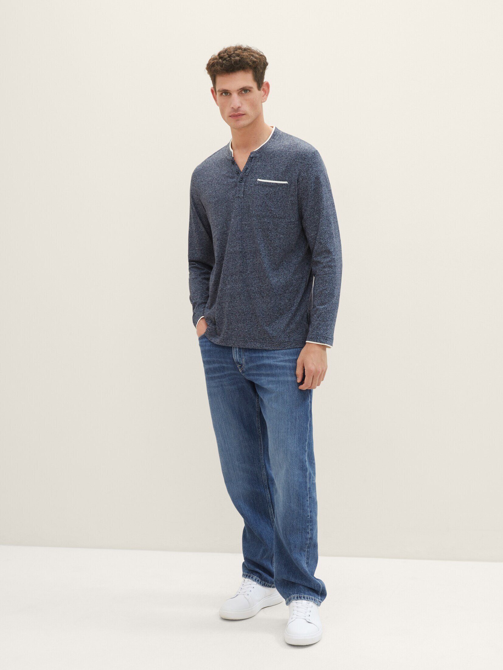 Optik structure T-Shirt TAILOR TOM navy grindle in Melange Langarmshirt