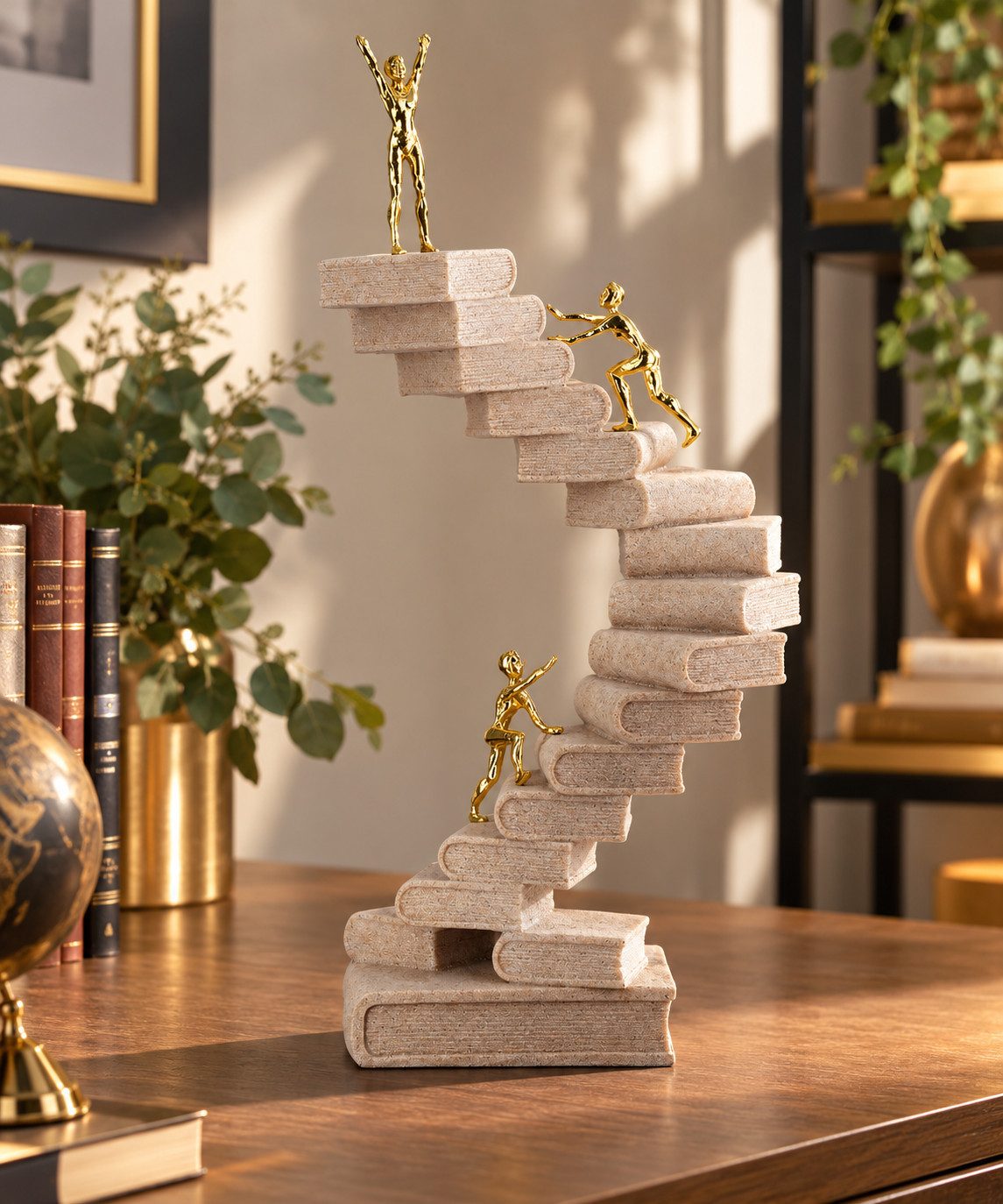 MF Skulptur Skulptur Wissensweg Bücher Treppe Creme Gold 30cm (1 St)