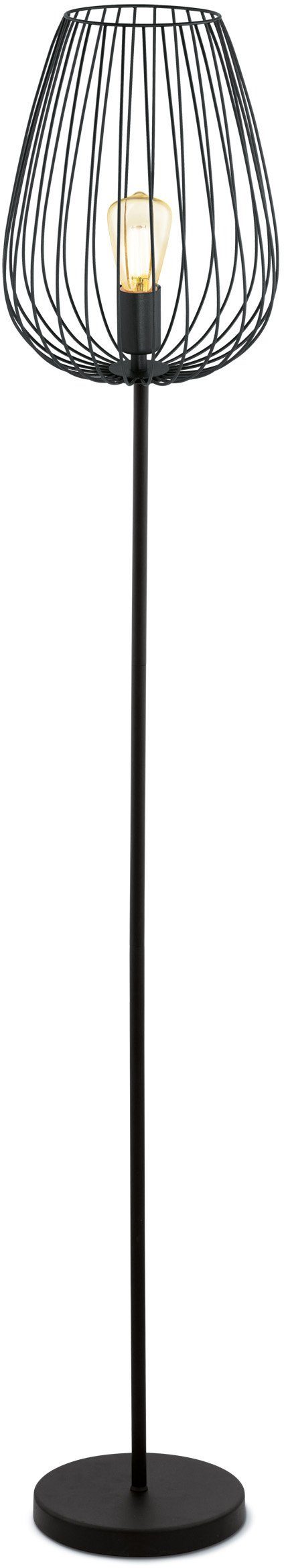 EGLO Stehlampe NEWTOWN Stehleuchte, schwarz, Stahl, E27, Schalter, ohne Leuchtmittel, Schlicht, Vintage, Retro, Wohnzimmer, Schlafzimmer, 159,5x27,5x23cm