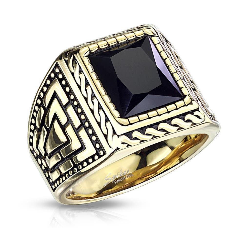 Fingerring 72 (22.9) Siegelring klassisch gold schwarzem Onyx Stein Edelstahl