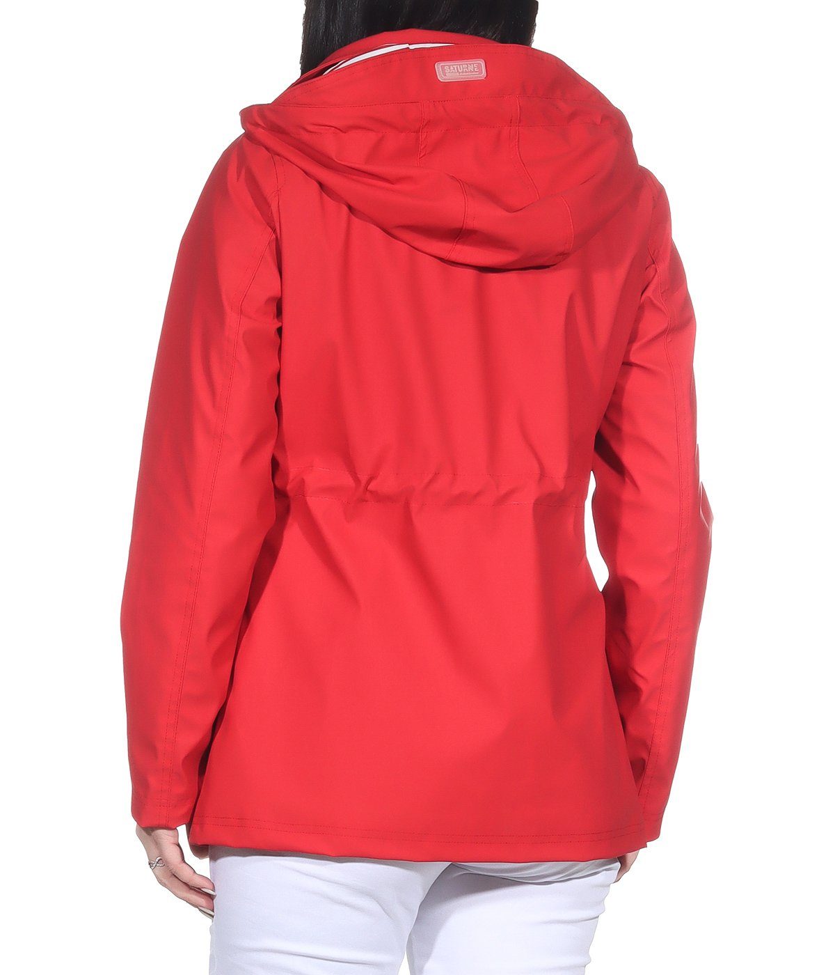 (1-St) Größen auch großen Allwetterjacken abnehmbarer mit Outdoorjacken Regenjacke gummierte Regenjacke Damenmode Regenjacken Rot in Damen erhältlich, Aurela Kapuze,