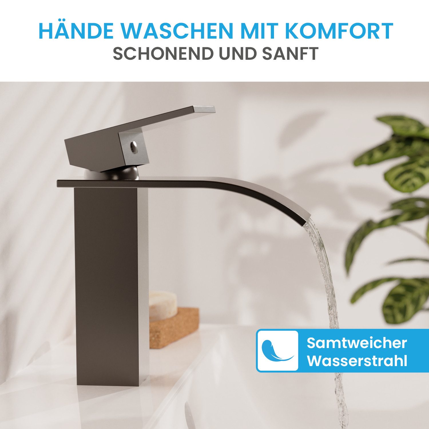 Bächlein Badarmatur Elegante Badarmatur Tamina (Anthrazit) hochwertige Designarmatur mit Wasserfalloptik – Bild 4 von 5