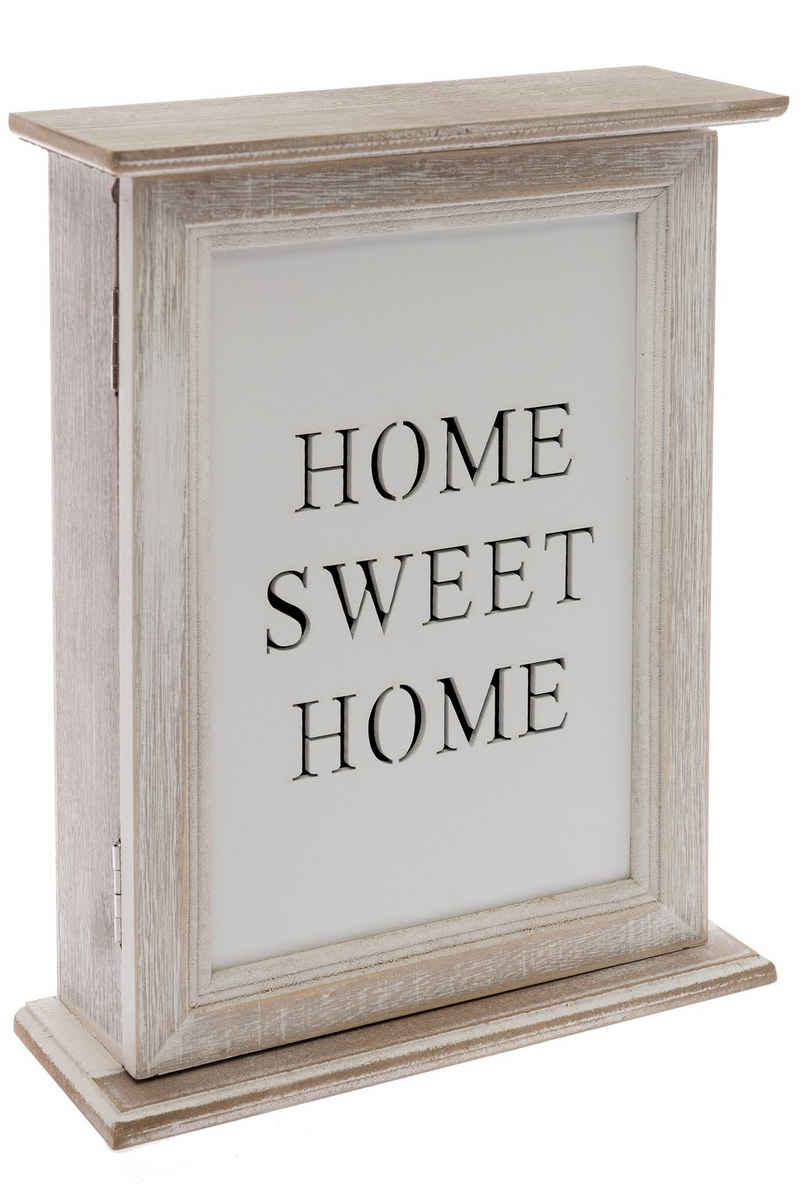 Home affaire Schlüsselkasten »Home Sweet Home, weiß«, mit 6 Haken & Schriftzug, Shabby Optik
