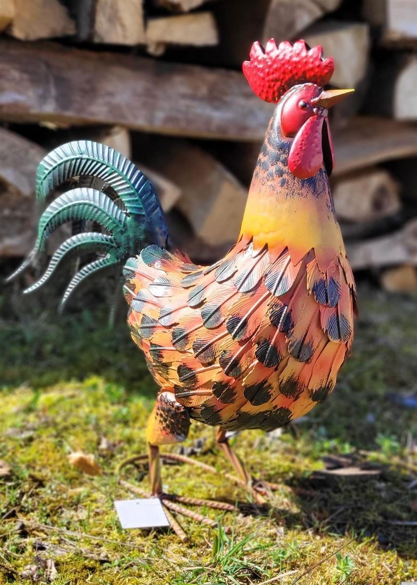 Geschenkestadl Tierfigur Metallhahn stolzer Hahn XL bunt 40cm Bauernhof Garten Dekoration (1 St)