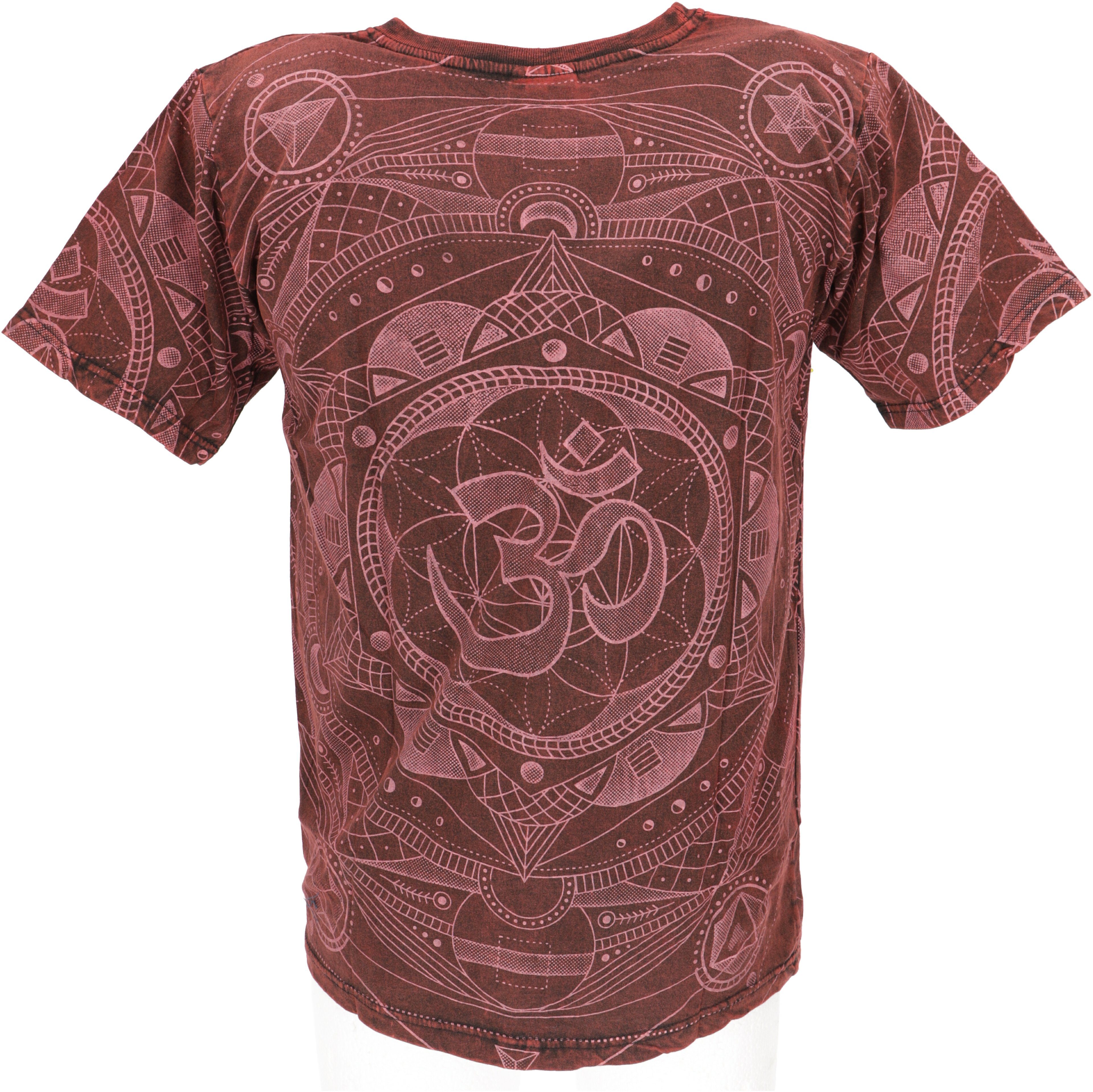 Guru-Shop Mandala.. T-Shirt T-Shirt, alternative & weinrot Buddhist Bekleidung OM Tibet Art