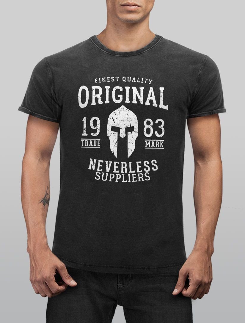 Print-Shirt Angesagtes Used Print Fit Vintage Slim Look Gladiator Cooles mit Neverless® Aufdruck Neverless T-Shirt Herren Original schwarz Shirt