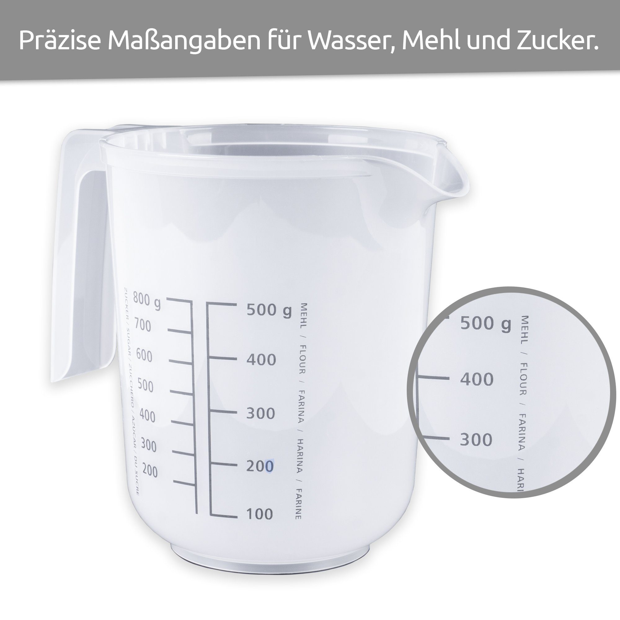 (inkl. Wüllner Kaiser Germany Deckel), Made Messkanne, Messbecher Spritzschutzring Kunststoff, + BPA-freier und in