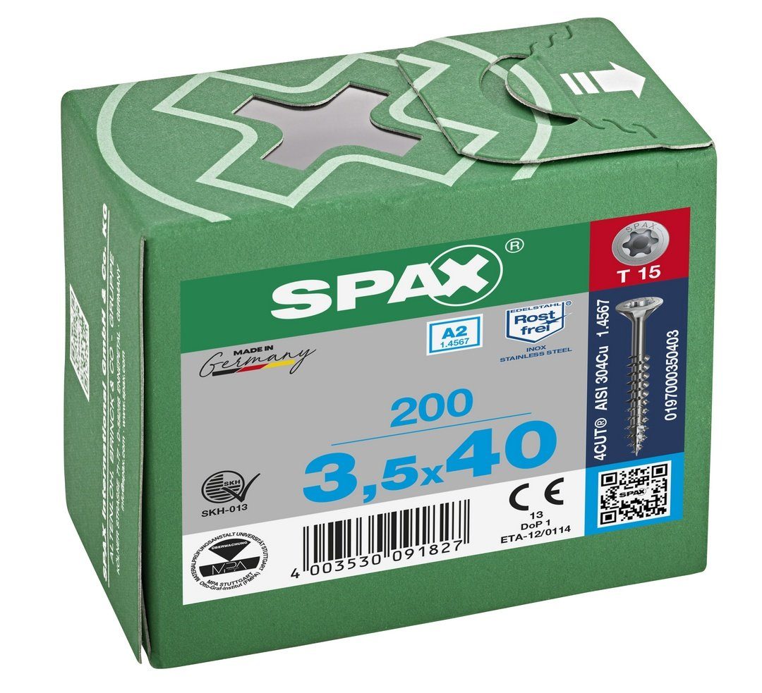 Spanplattenschraube St), mm SPAX Edelstahlschraube, A2, 3,5x40 200 (Edelstahl