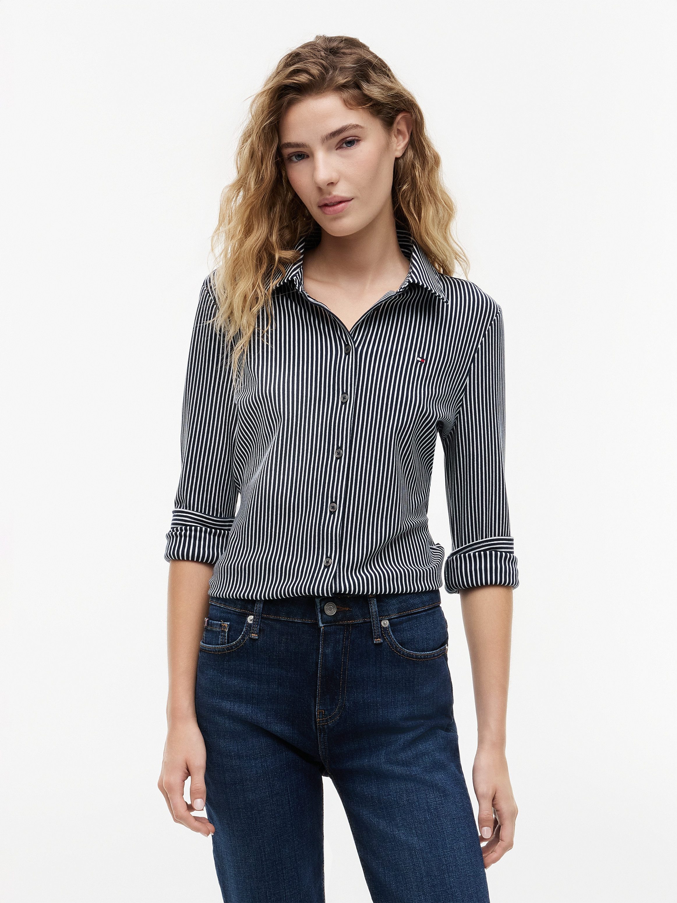Tommy Hilfiger Langarmbluse SLIM PIQUE Baumwollmischung, slim fit