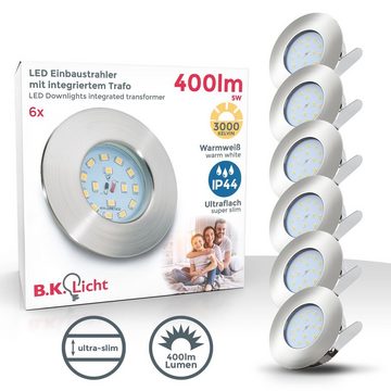 B.K.Licht LED Einbaustrahler LED Badeinbauleuchten 30mm Ultraflach 4x 5W - 20-02-03-S, LED fest integriert, Warmweiß, IP44 Badeinbaustrahler 6 x 400lm Bad-Deckenspots Einbauspots