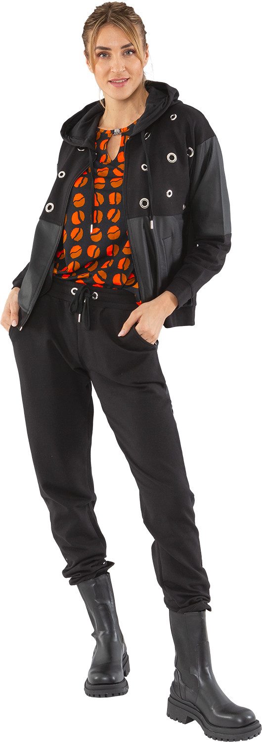 Estefania for woman Lederimitatjacke 193-9107, Jacke mit Lederimitat und Zierösen Lederimitateinsätze, Zierösen, Kapute mit Tunnelzug