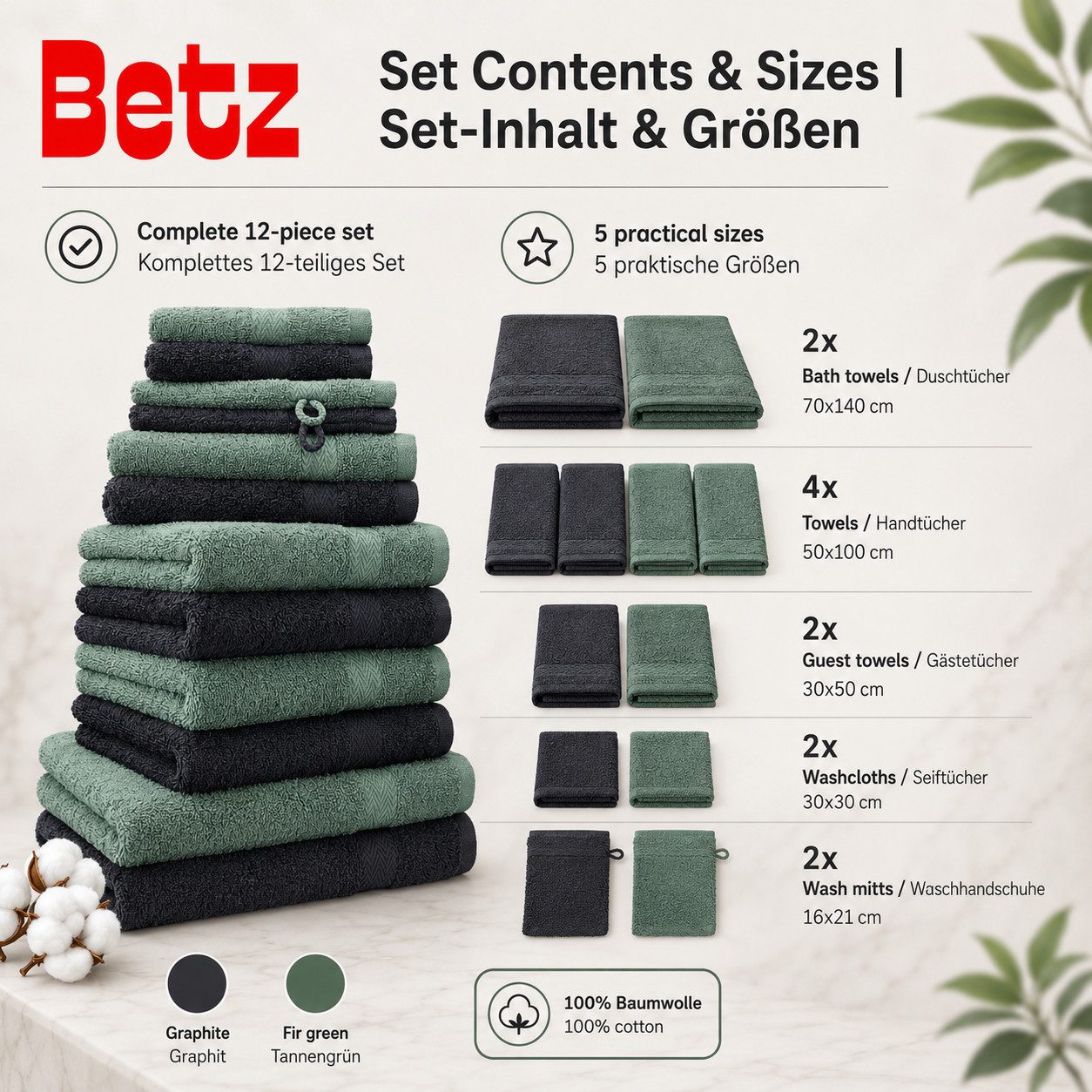 Betz Handtücher Premium Handtuch-Set 12-tlg., 100% Baumwolle (Set, 12-St), Duschtücher,Handtücher, Gästetücher, Seiftücher,Waschhandschuhe – Bild 2 von 5