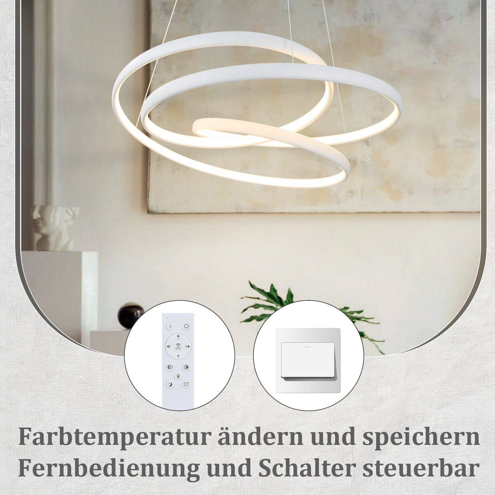 Nettlife LED Pendelleuchte Schwarz Hängelampe Esstisch mit Fernbedienung, Dimmbar mit Fernbedienung, LED fest integriert, Warmweiß, Kaltweiß, Neutralweiß, Wohnz – Bild 5 von 5
