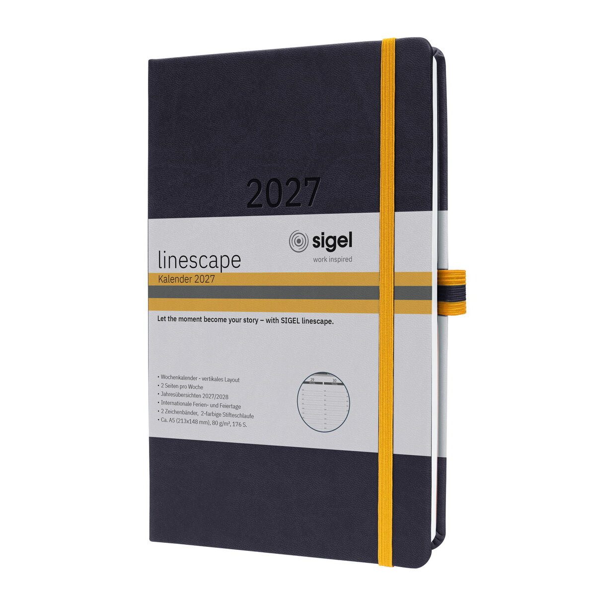 Taschenkalender Wochenkalender Linescape 2027 DE Hardcover dunkelgrau 176 Seiten ca. A