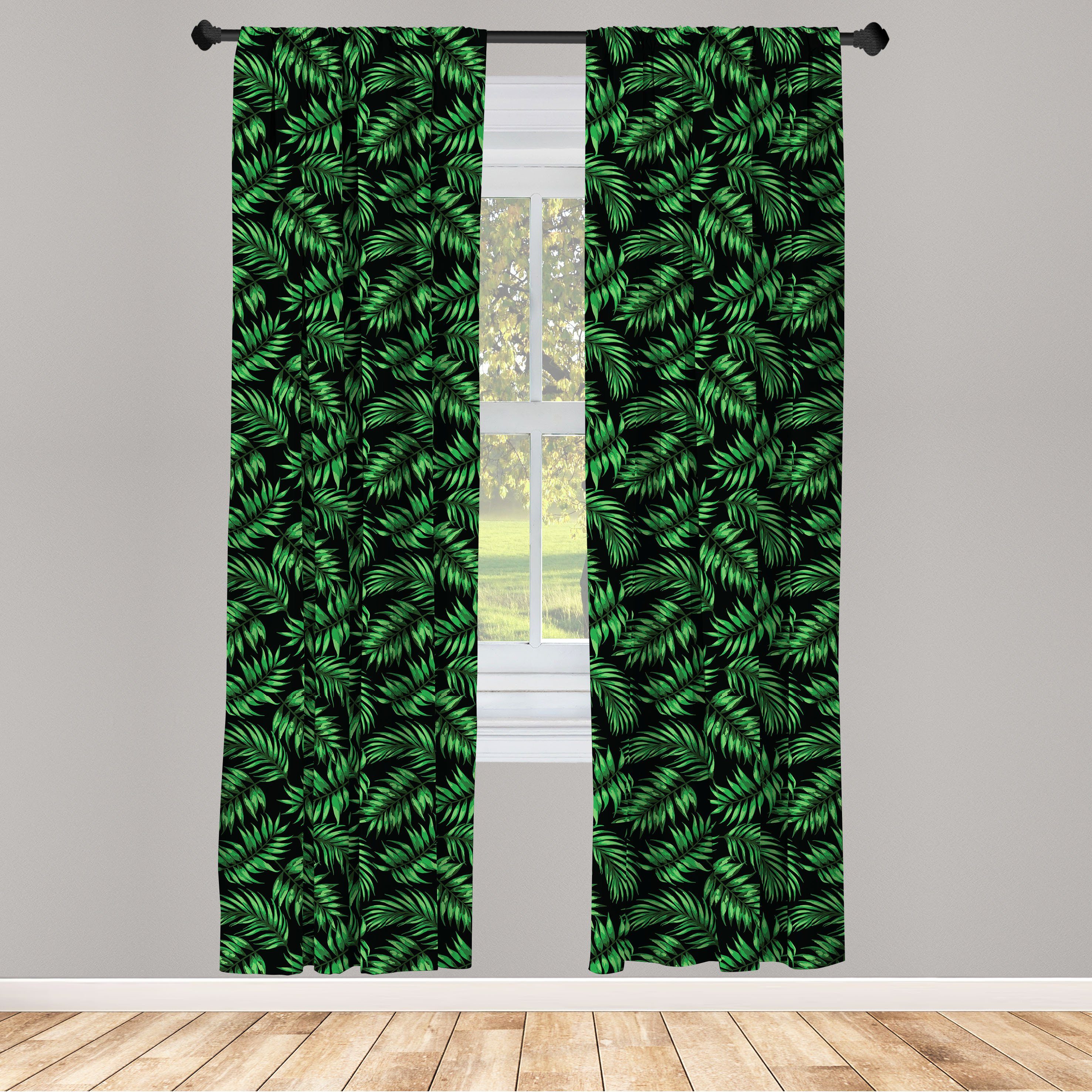 Gardine Vorhang für Wohnzimmer Schlafzimmer Dekor, Abakuhaus, Microfaser, Tropisch Exotische Dschungel Leaves Kunst